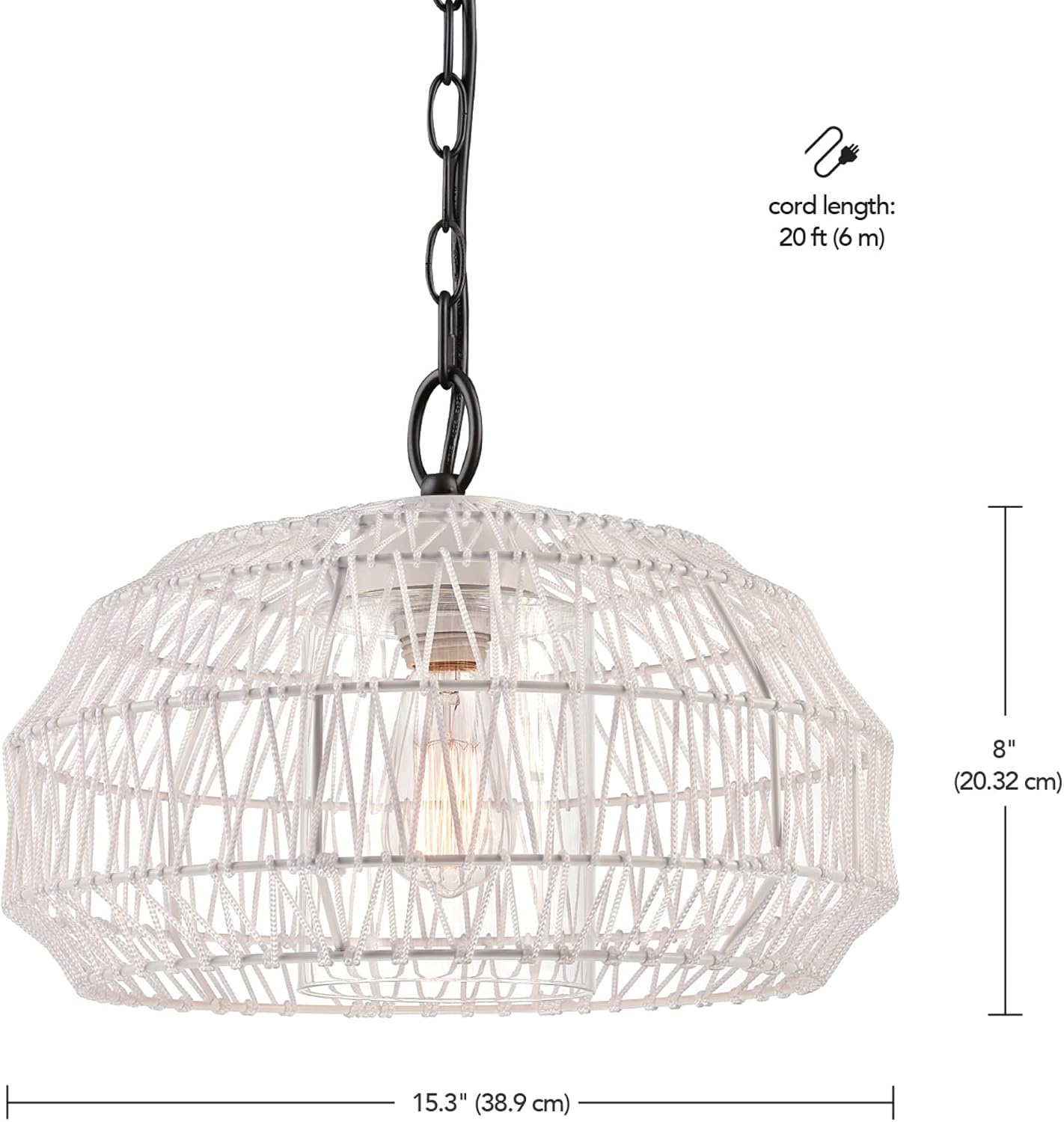 image:imageGLOBE Electric 44760 1Light Outdoor Plugin Pendant Light White Woven Fabric Shade Matte White Designer White Fabric Hanging Cord Kitchen Island Cafe Ceiling Light Bulb Not Included