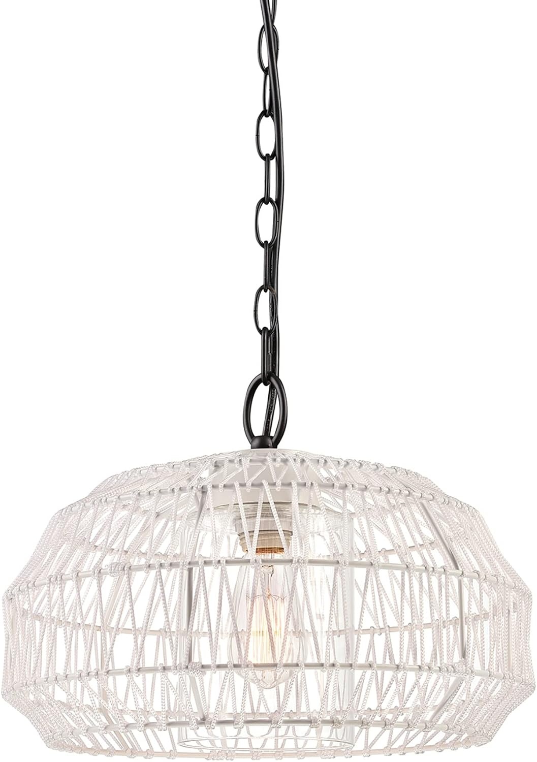 image:imageGLOBE Electric 44760 1Light Outdoor Plugin Pendant Light White Woven Fabric Shade Matte White Designer White Fabric Hanging Cord Kitchen Island Cafe Ceiling Light Bulb Not Included