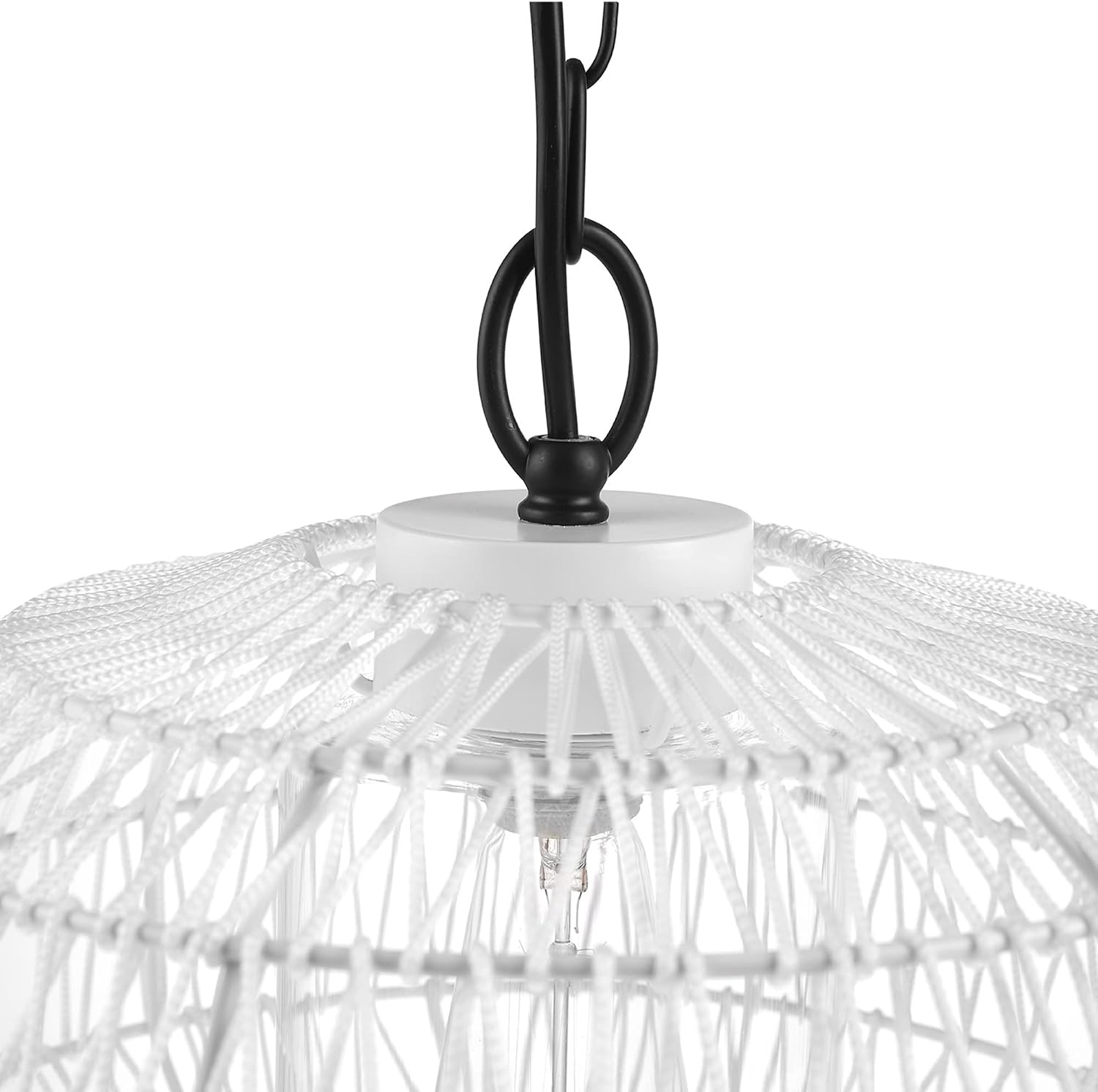 image:imageGLOBE Electric 44760 1Light Outdoor Plugin Pendant Light White Woven Fabric Shade Matte White Designer White Fabric Hanging Cord Kitchen Island Cafe Ceiling Light Bulb Not Included