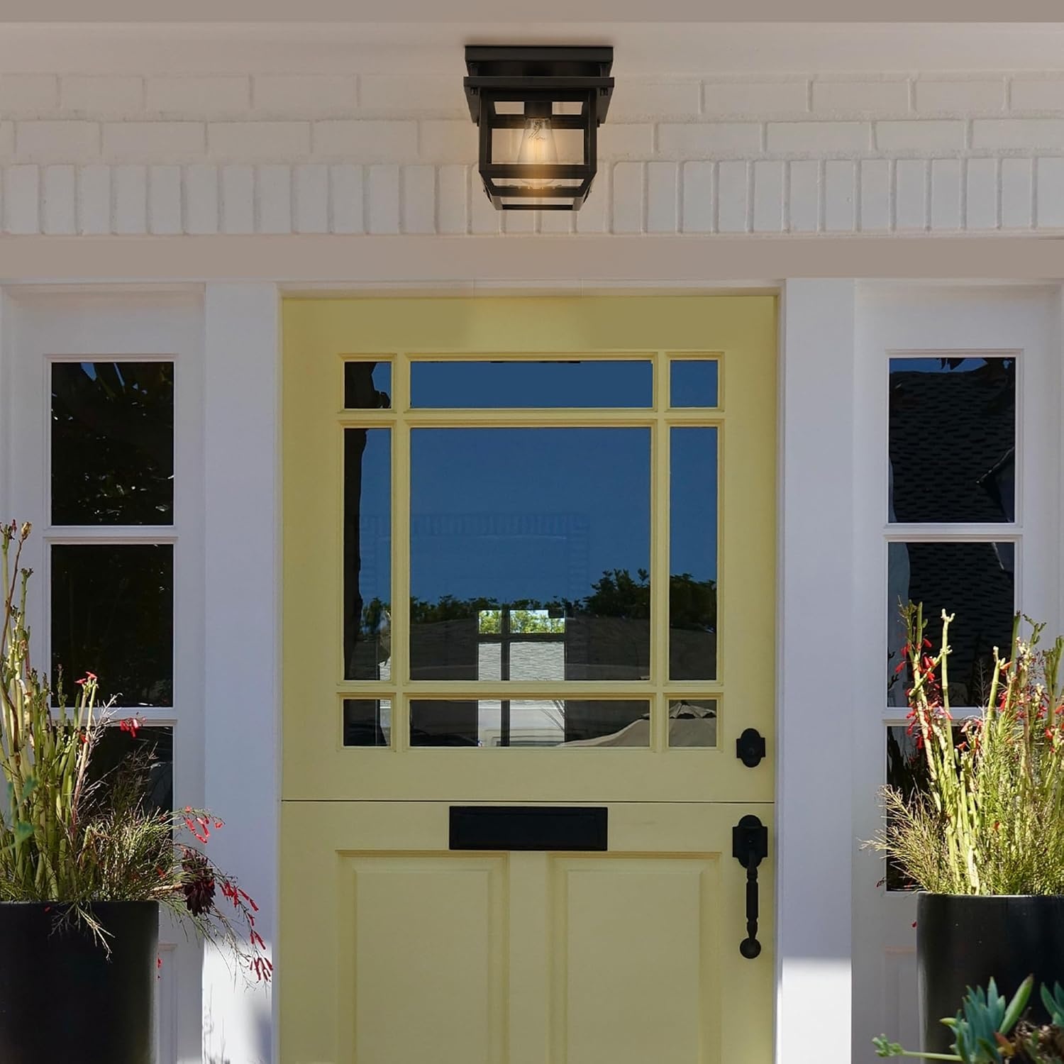 image:imageGLOBE Electric 44779 Sorrell 1Light Outdoor Flush Mount Ceiling Light Dark Bronze Clear Glass ShadeBrown Bulbs Not Included