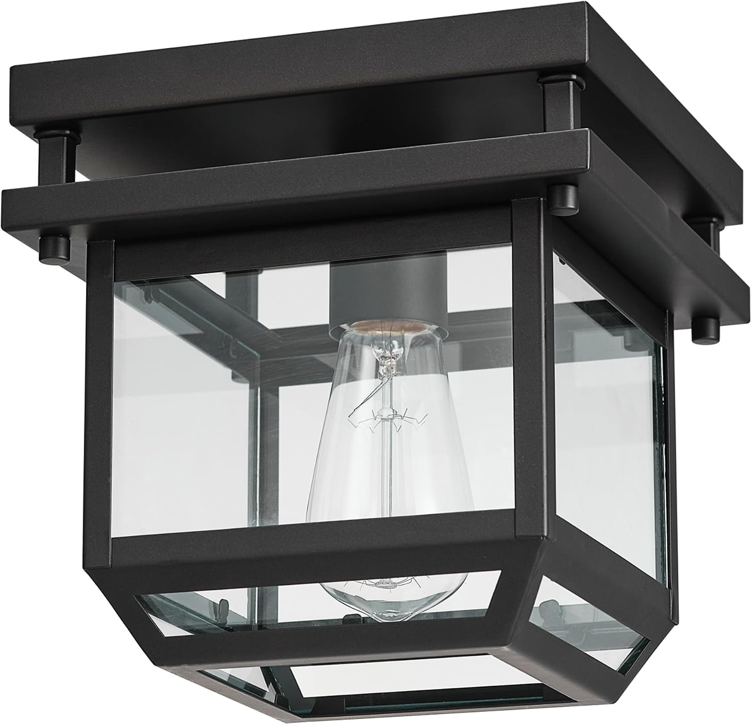 image:imageGLOBE Electric 44779 Sorrell 1Light Outdoor Flush Mount Ceiling Light Dark Bronze Clear Glass ShadeBrown Bulbs Not Included