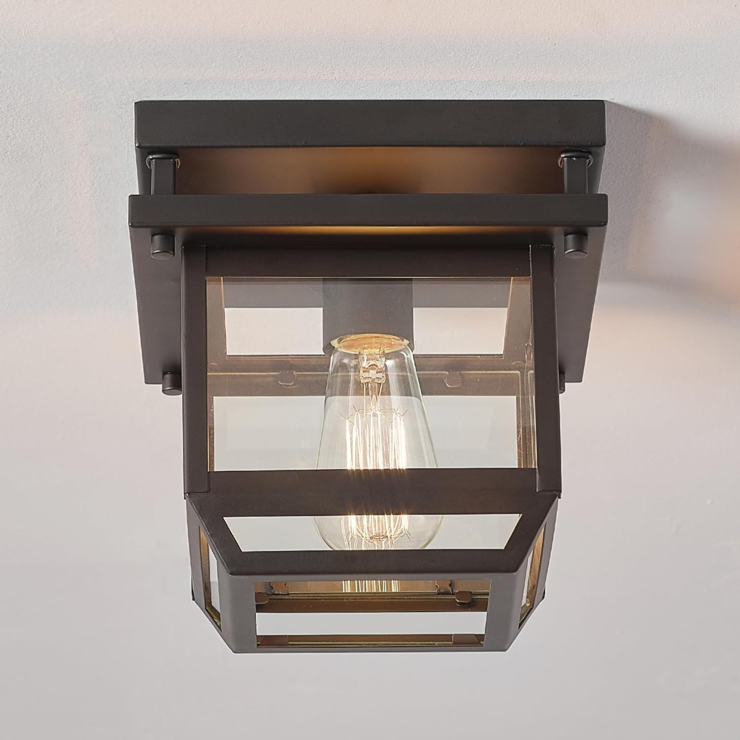 image:imageGLOBE Electric 44779 Sorrell 1Light Outdoor Flush Mount Ceiling Light Dark Bronze Clear Glass ShadeBrown Bulbs Not Included