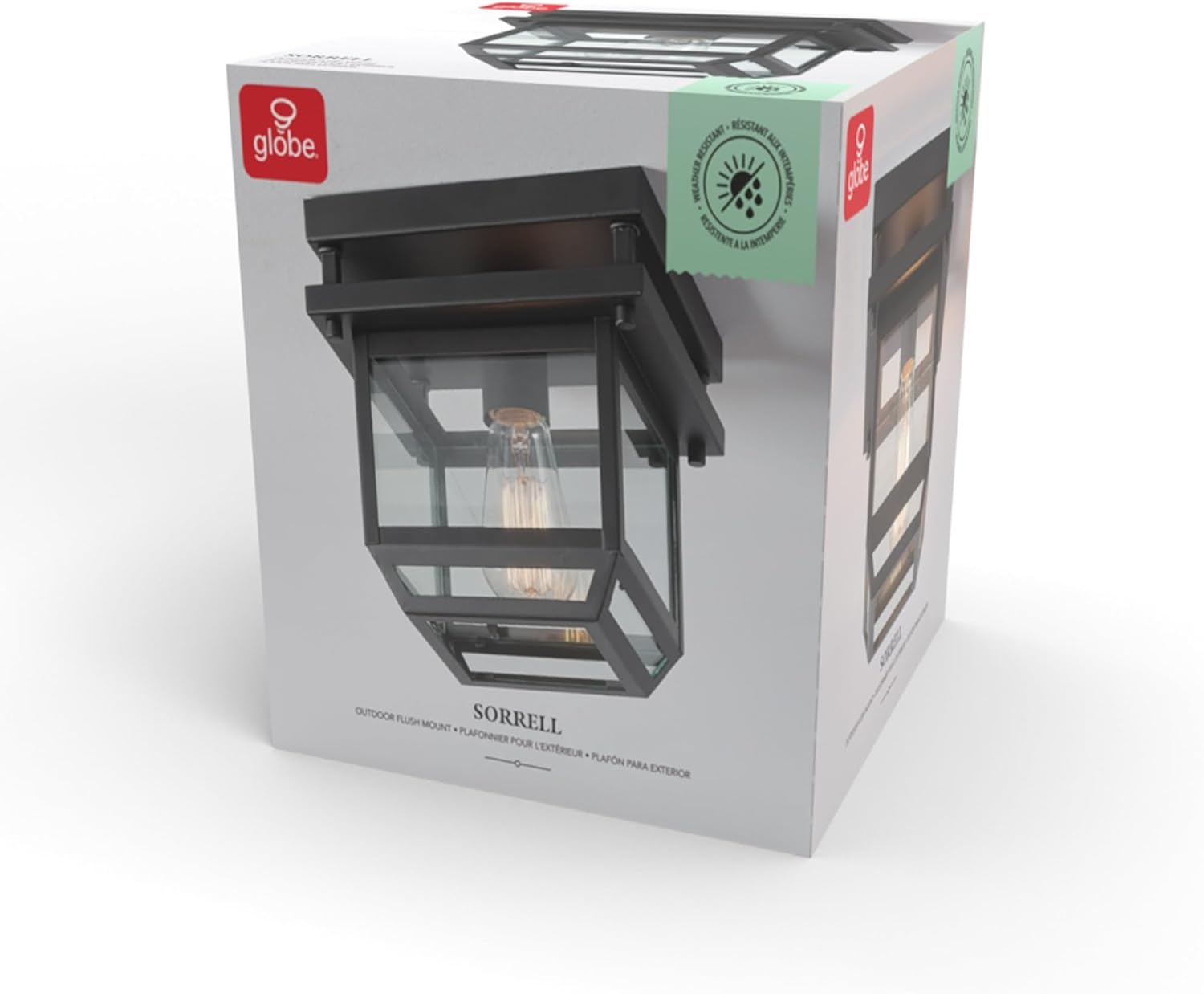 image:imageGLOBE Electric 44779 Sorrell 1Light Outdoor Flush Mount Ceiling Light Dark Bronze Clear Glass ShadeBrown Bulbs Not Included