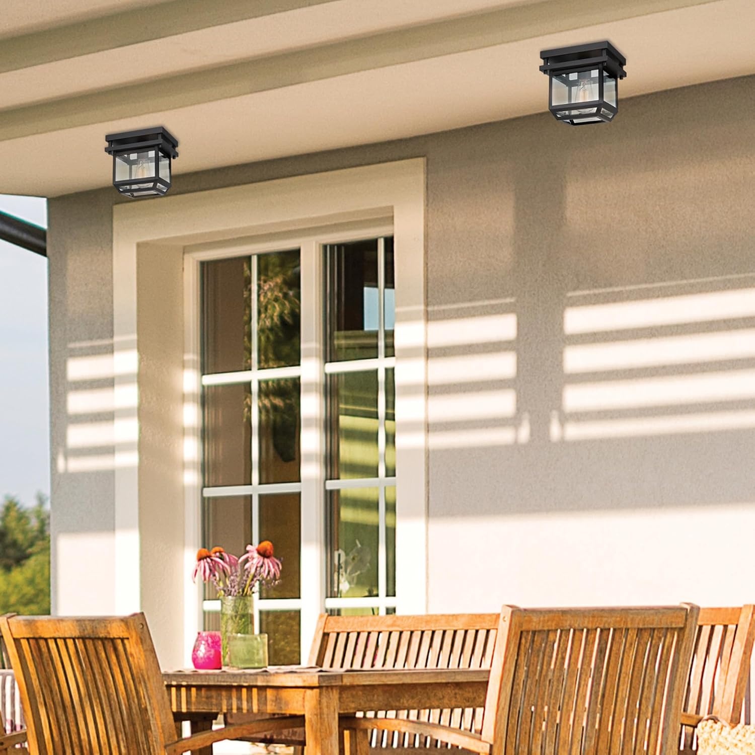 image:imageGLOBE Electric 44779 Sorrell 1Light Outdoor Flush Mount Ceiling Light Dark Bronze Clear Glass ShadeBrown Bulbs Not Included