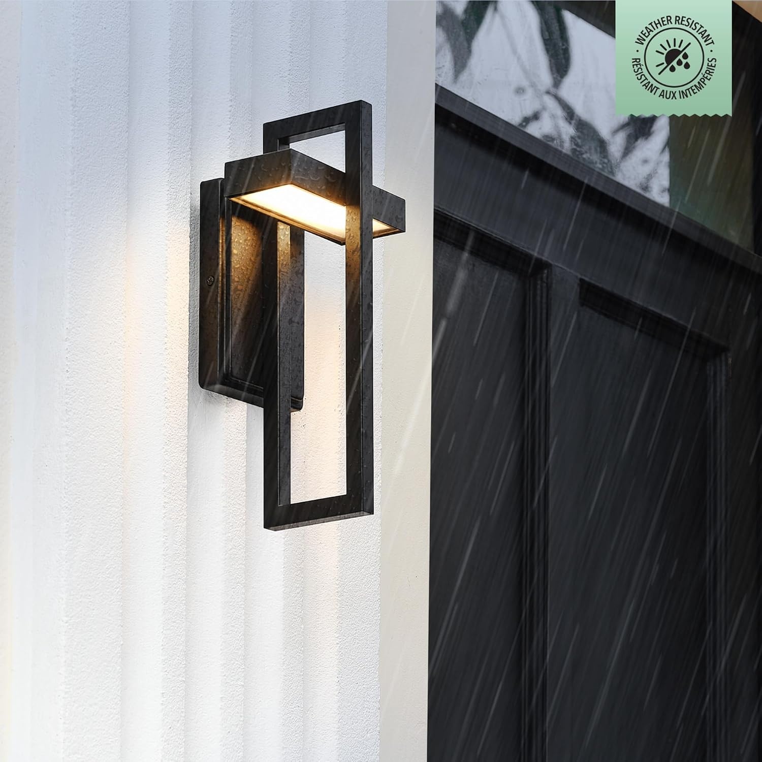 image:imageGLOBE Electric 60000024 12W LED Integrated Outdoor Wall Sconce Matte Black 400 Lumens 3000 Kelvin 80 CRI Weather Resistant Exterior Lighting for House Patio Lights Porch Decor