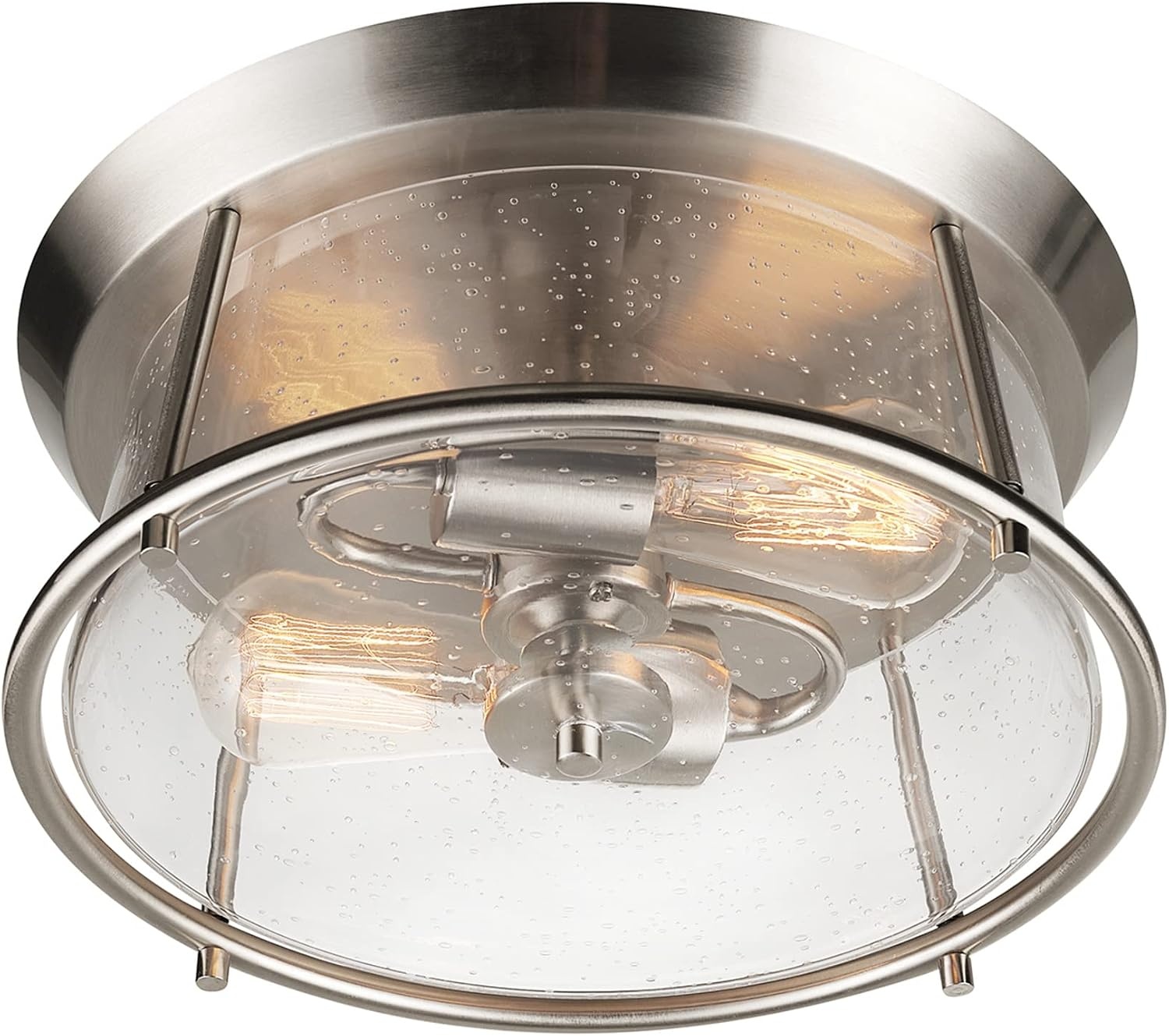 image:imageGLOBE Electric 61181 2Light Flush Mount Ceiling Light Bulbs Included Brushed Nickel Seeded Glass Shade Bedroom Lighting Fixtures Ceiling Dining Room Fixture Lighting for HallwayBrushed Nickel