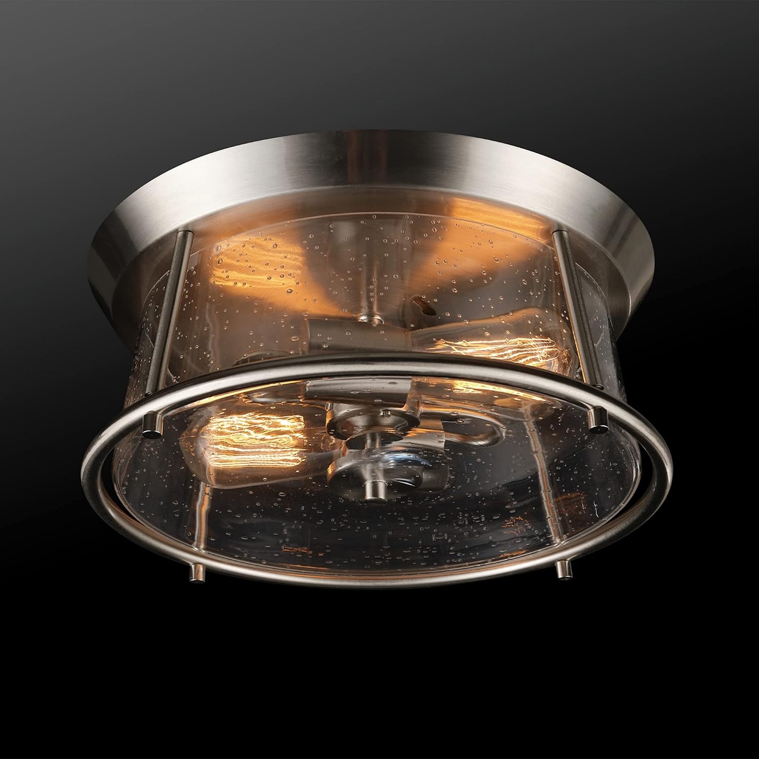 image:imageGLOBE Electric 61181 2Light Flush Mount Ceiling Light Bulbs Included Brushed Nickel Seeded Glass Shade Bedroom Lighting Fixtures Ceiling Dining Room Fixture Lighting for HallwayBrushed Nickel