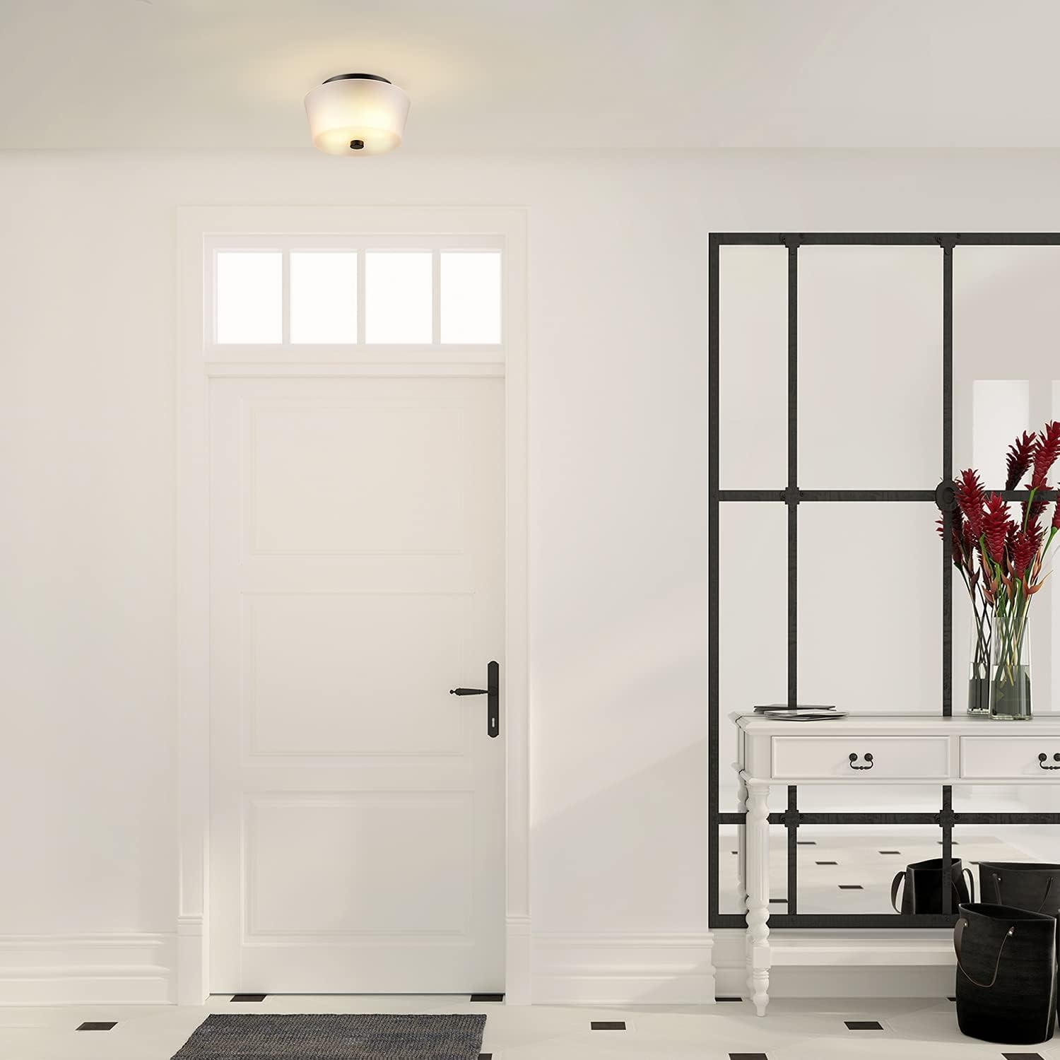 image:imageGLOBE Electric 61253 Jones 2Light Flush Mount Ceiling Light Frosted Glass Shade Bronze Bulb Not Included