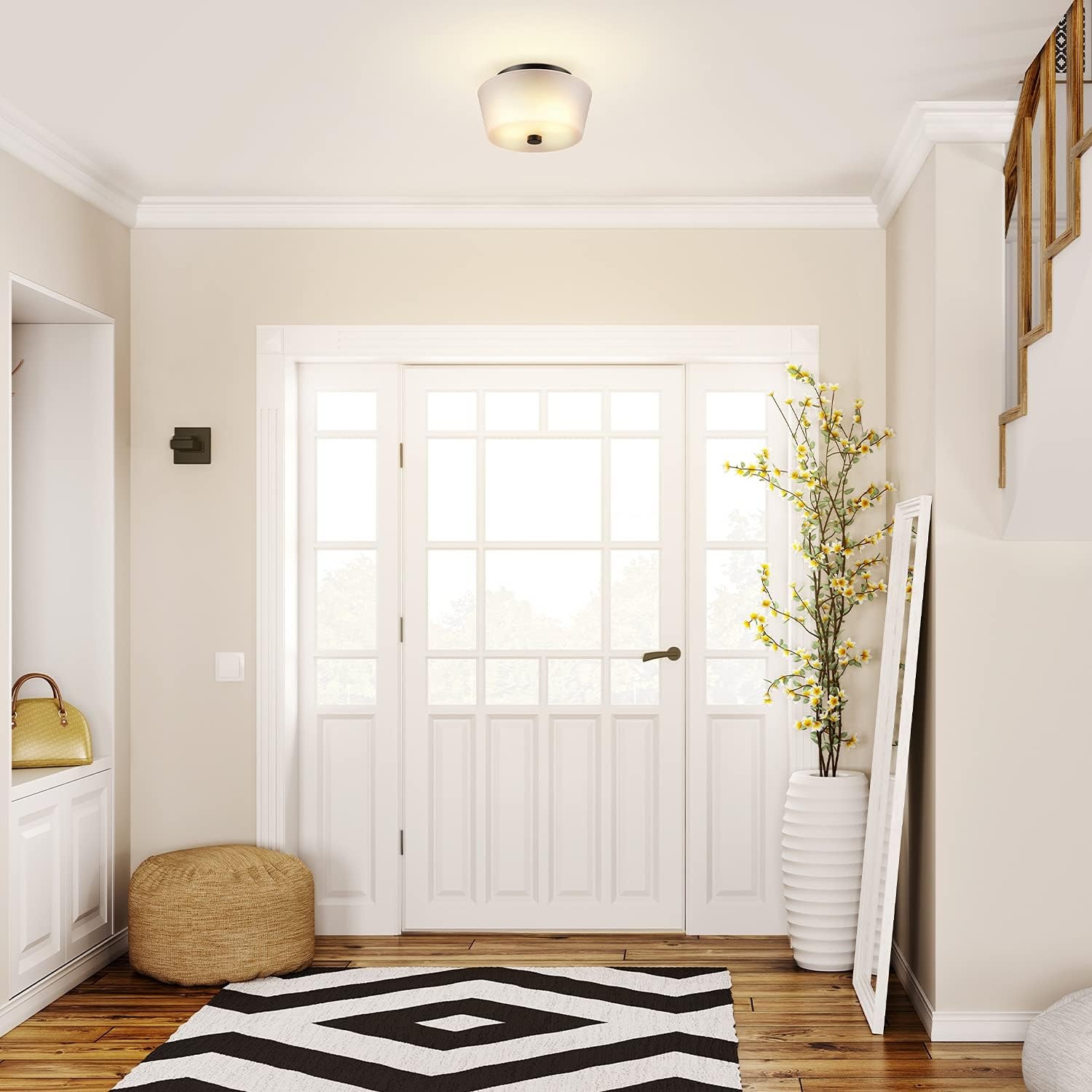 image:imageGLOBE Electric 61253 Jones 2Light Flush Mount Ceiling Light Frosted Glass Shade Bronze Bulb Not Included