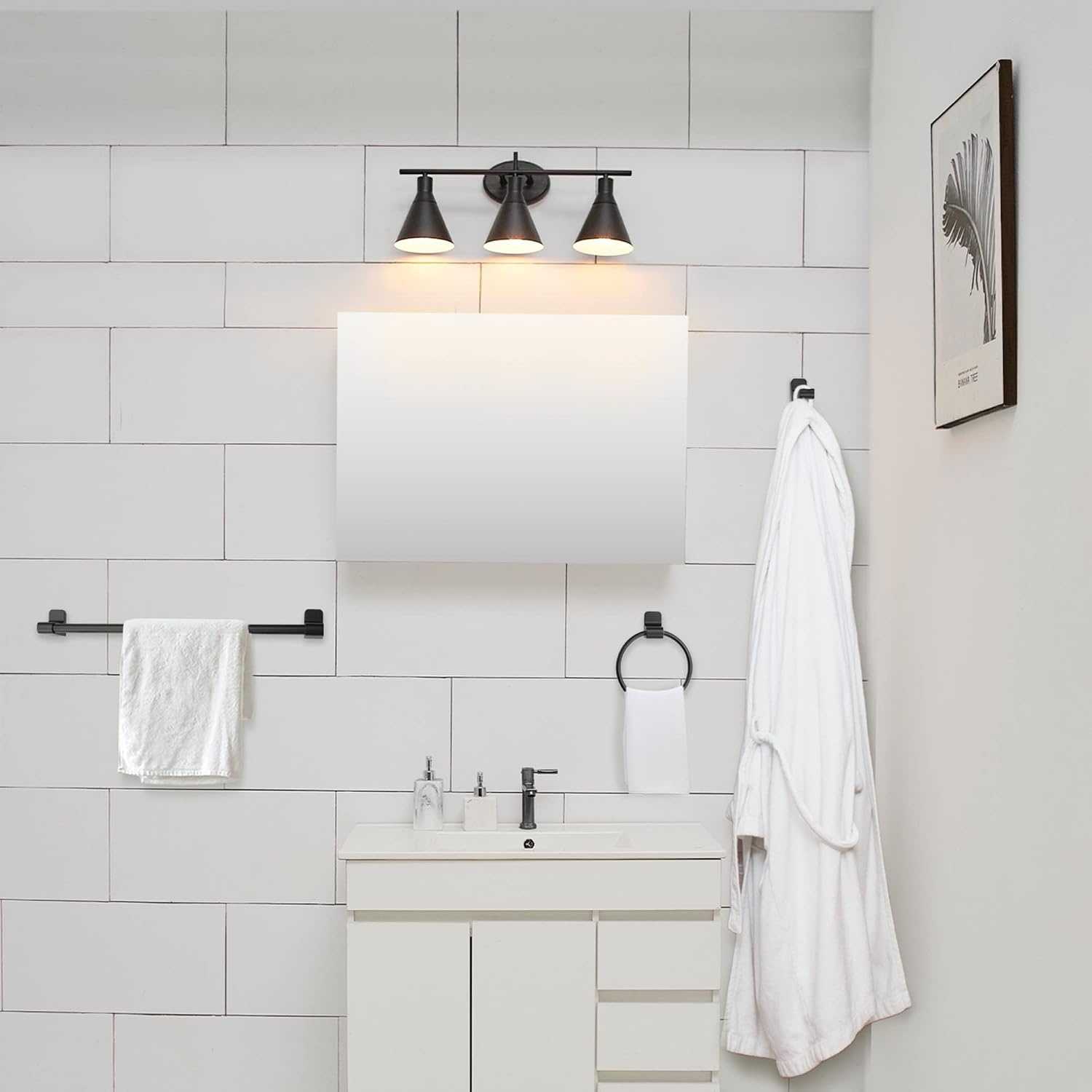 image:imageGLOBE Electric 63000058 5Piece AllinOne Bathroom Accessory Set Brass amp Black 3Light Vanity Light Towel Bar Toilet Paper Holder Towel Ring Robe Hook Bathroom Lights Over MirrorMatte Black Tristan 5Piece