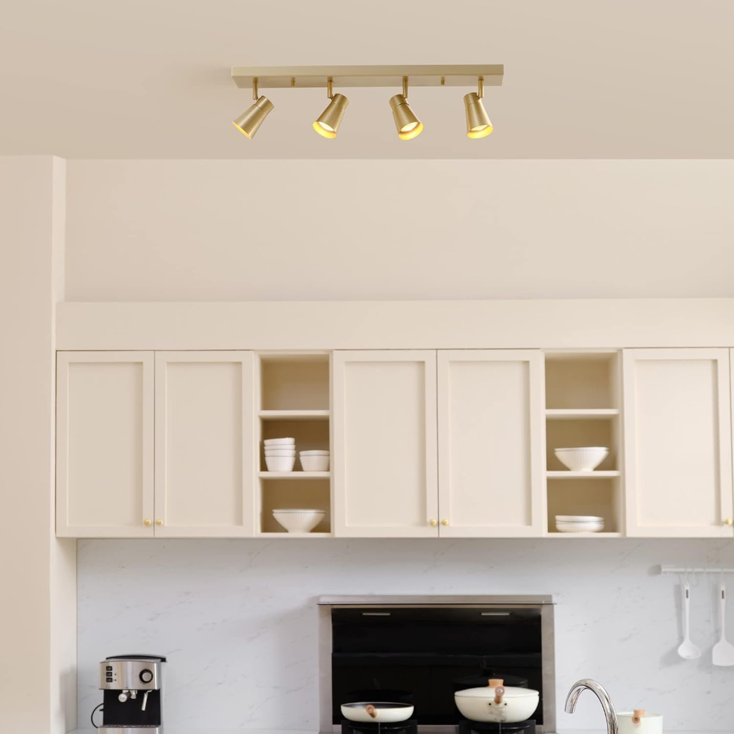 image:imageGLOBE Electric 64000046 25 4Light Track Lighting Matte Brass Ceiling Light Pivot Shades 4 Bulb Kitchen Lights GU10 Socket