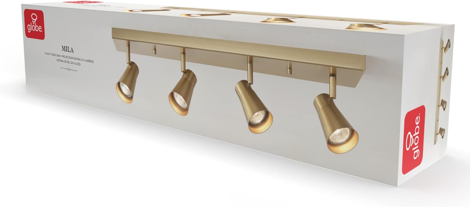 image:imageGLOBE Electric 64000046 25 4Light Track Lighting Matte Brass Ceiling Light Pivot Shades 4 Bulb Kitchen Lights GU10 Socket