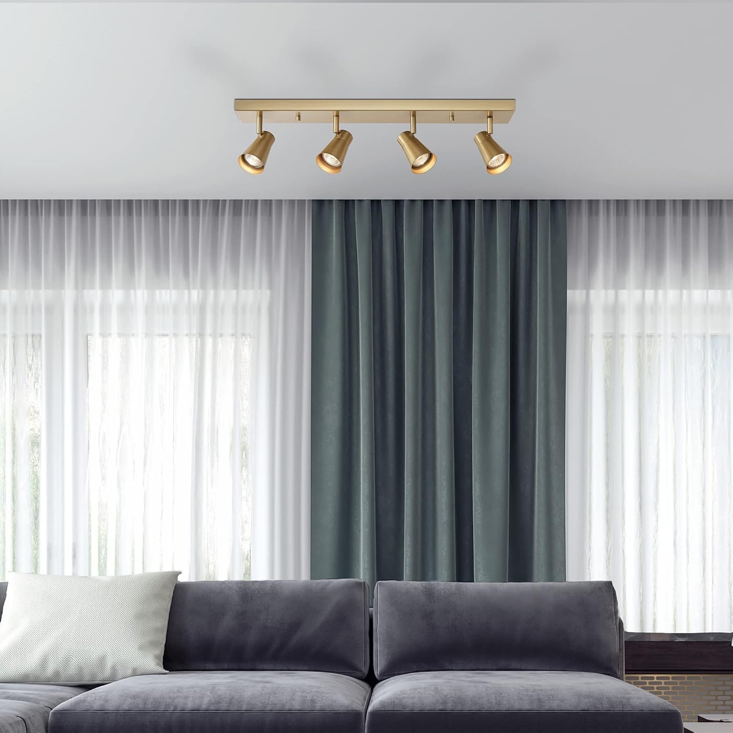 image:imageGLOBE Electric 64000046 25 4Light Track Lighting Matte Brass Ceiling Light Pivot Shades 4 Bulb Kitchen Lights GU10 Socket