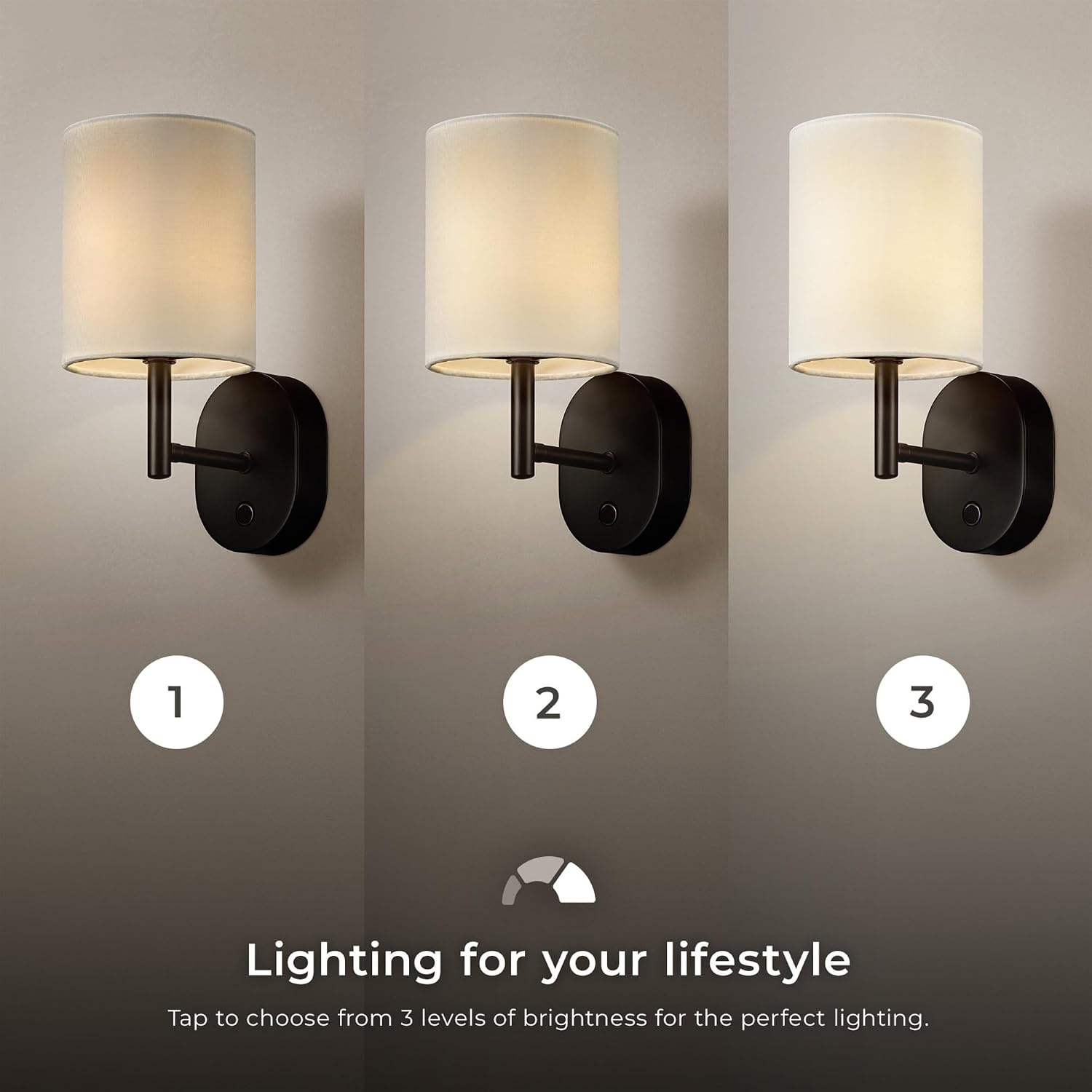 image:imageGLOBE Electric 65000108 Rechargeable Battery Wall Sconce LED Integrated Matte Black White Fabric Shade 3 Brightness Levels USBC Cable Included 15W 150 Lumens 3000 Kelvin 90CRI