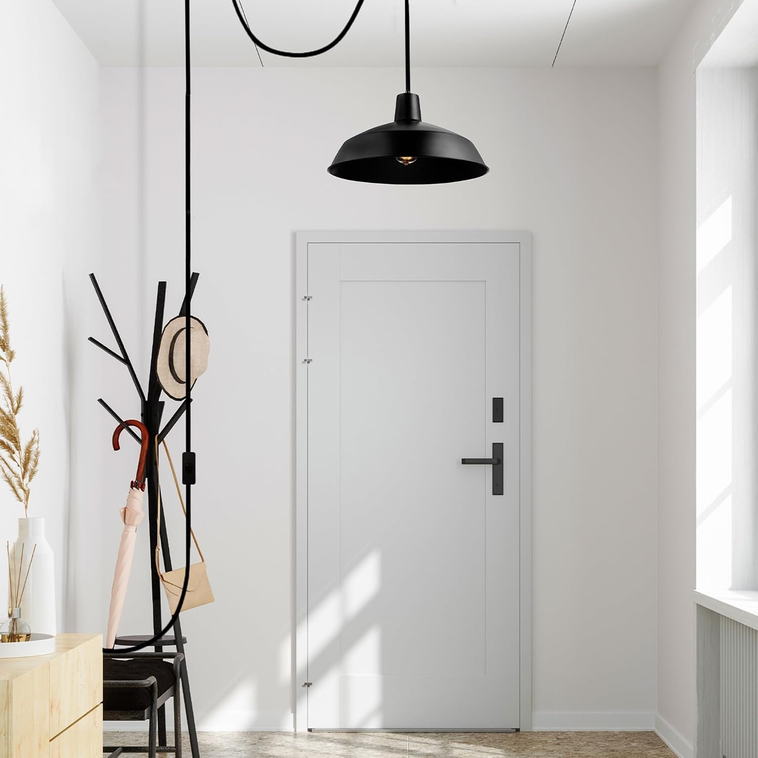 image:imageGLOBE Electric 65155 1Light Industrial Warehouse Pendant Lighting Matte Black Hanging Lamp Hanging Lights Ceiling Light FixtureBarnyard Black PlugIn