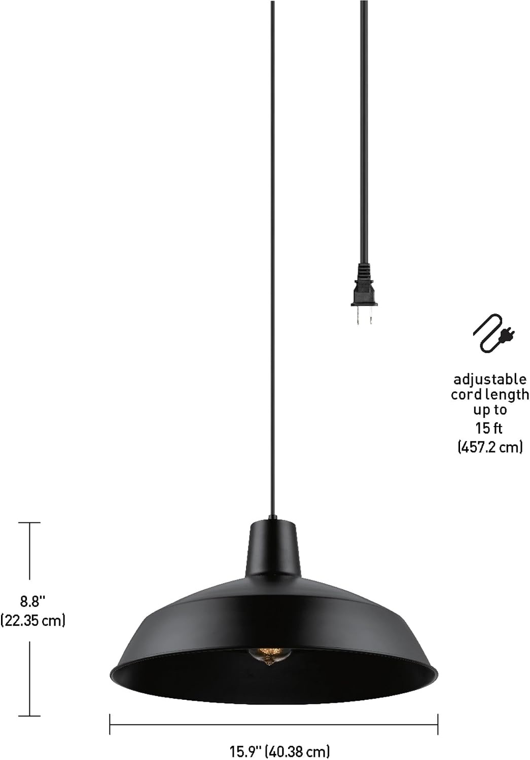 image:imageGLOBE Electric 65155 1Light Industrial Warehouse Pendant Lighting Matte Black Hanging Lamp Hanging Lights Ceiling Light FixtureBarnyard Black PlugIn