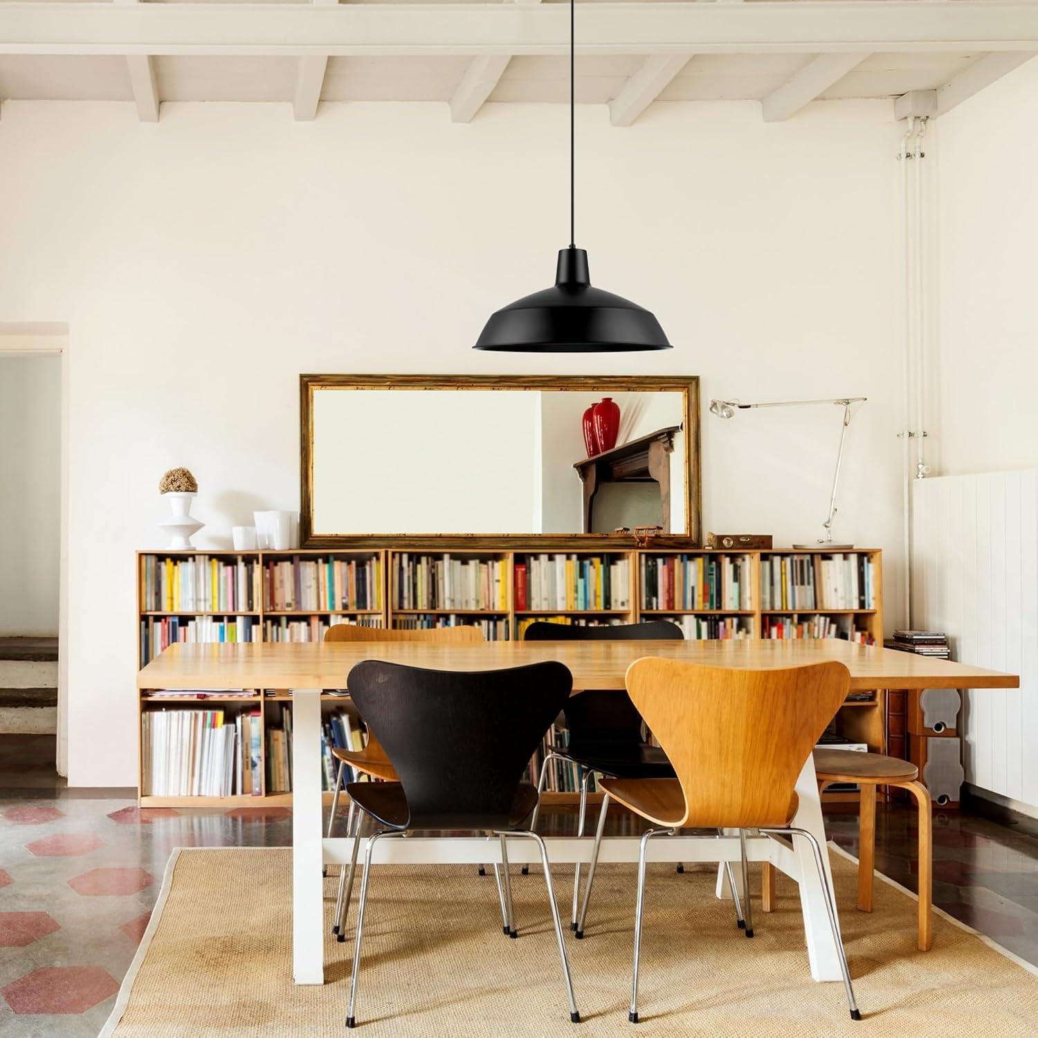 image:imageGLOBE Electric 65155 1Light Industrial Warehouse Pendant Lighting Matte Black Hanging Lamp Hanging Lights Ceiling Light FixtureBarnyard Hardwired