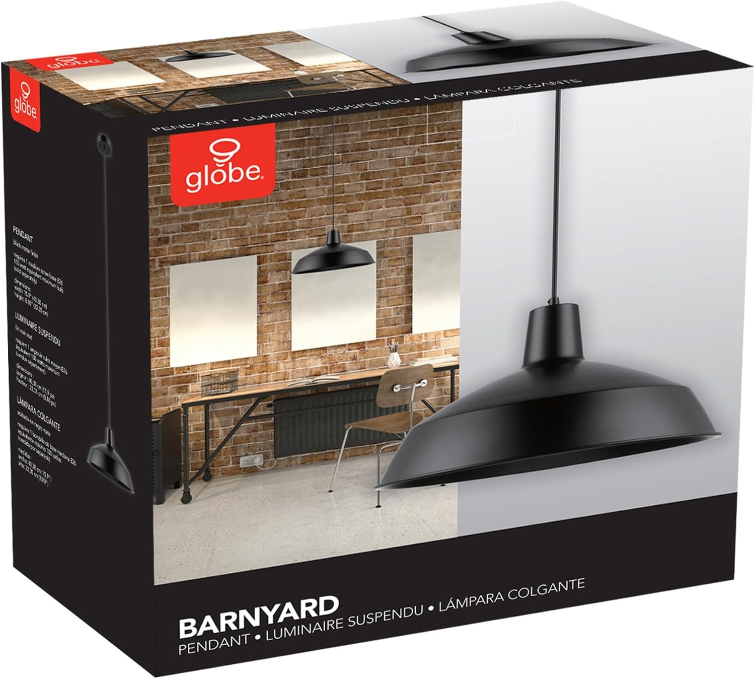 image:imageGLOBE Electric 65155 1Light Industrial Warehouse Pendant Lighting Matte Black Hanging Lamp Hanging Lights Ceiling Light FixtureBarnyard Hardwired