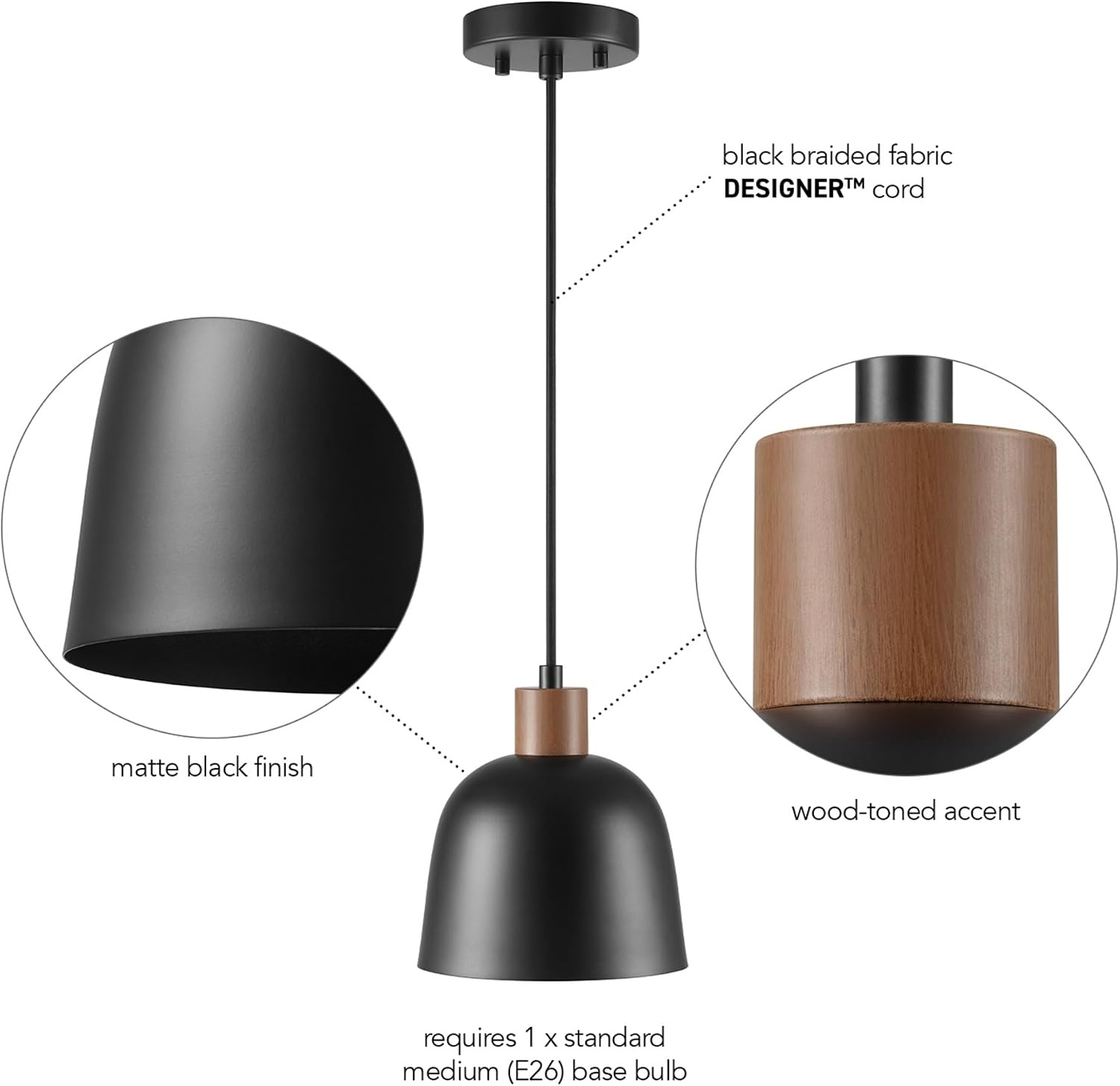 image:imageGLOBE Electric 65155 1Light Industrial Warehouse Pendant Lighting Matte Black Hanging Lamp Hanging Lights Ceiling Light FixtureMatte Black