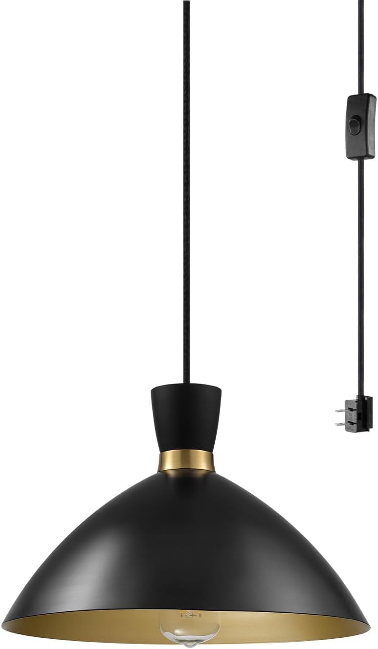 image:imageGLOBE Electric 65155 1Light Industrial Warehouse Pendant Lighting Matte Black Hanging Lamp Hanging Lights Ceiling Light FixtureMatte Black Brass Interior