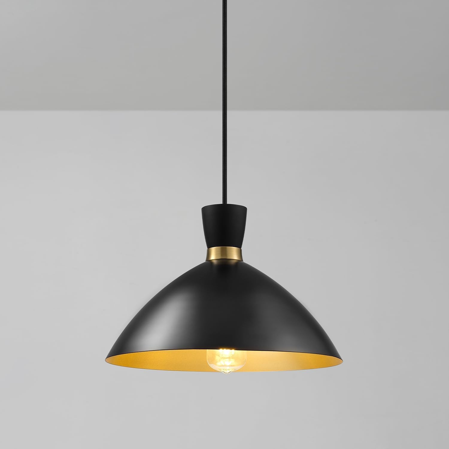 image:imageGLOBE Electric 65155 1Light Industrial Warehouse Pendant Lighting Matte Black Hanging Lamp Hanging Lights Ceiling Light FixtureMatte Black Brass Interior