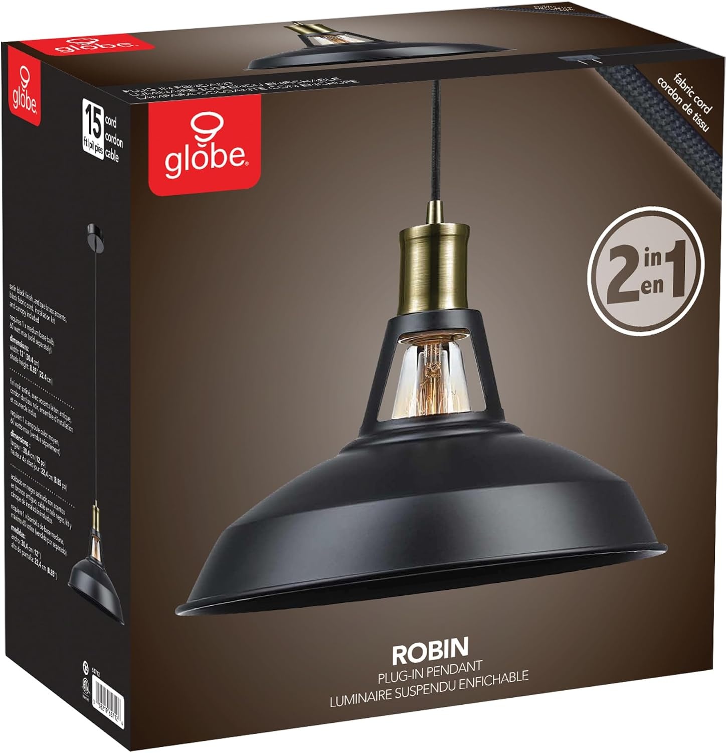 image:imageGLOBE Electric 65155 1Light Industrial Warehouse Pendant Lighting Matte Black Hanging Lamp Hanging Lights Ceiling Light FixtureRobin