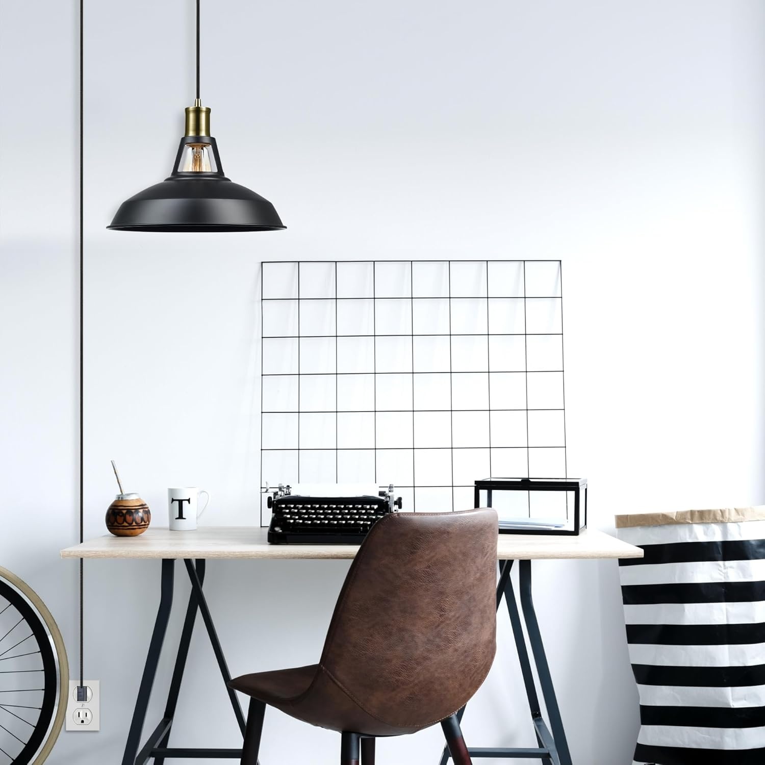image:imageGLOBE Electric 65155 1Light Industrial Warehouse Pendant Lighting Matte Black Hanging Lamp Hanging Lights Ceiling Light FixtureRobin