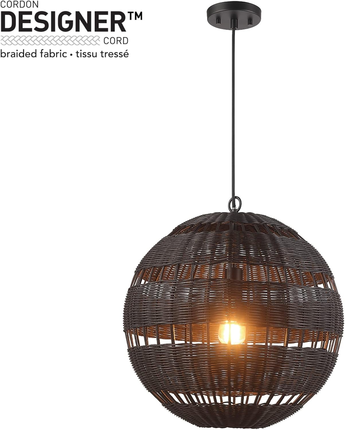 image:imageGLOBE Electric 65470 1Light Chandelier Matte Black Shade and Canopy Natural Twine Cloth Cord Modern Hanging Lights for Kitchen Island Bedroom or Dining Room Dimmer Switch CompatibleBeth