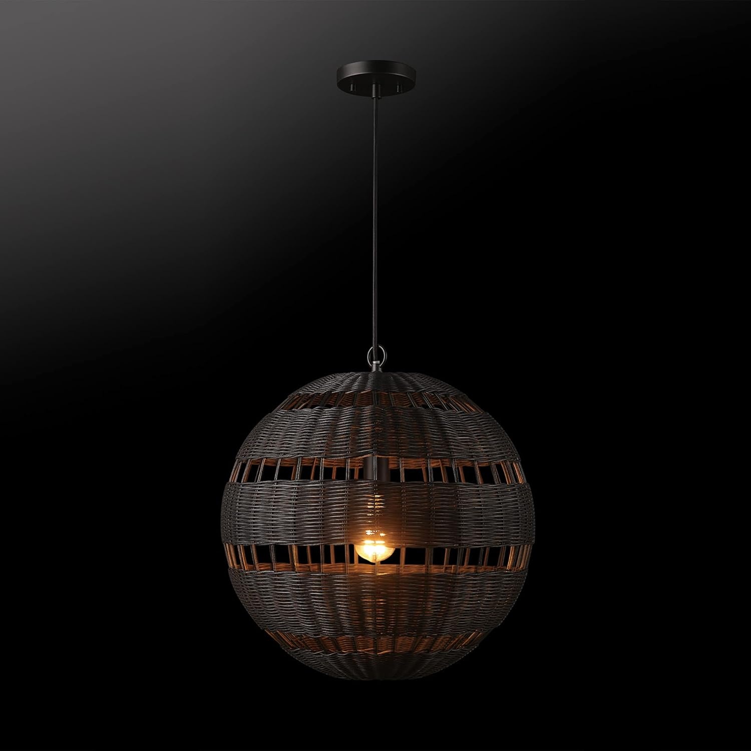 image:imageGLOBE Electric 65470 1Light Chandelier Matte Black Shade and Canopy Natural Twine Cloth Cord Modern Hanging Lights for Kitchen Island Bedroom or Dining Room Dimmer Switch CompatibleBeth