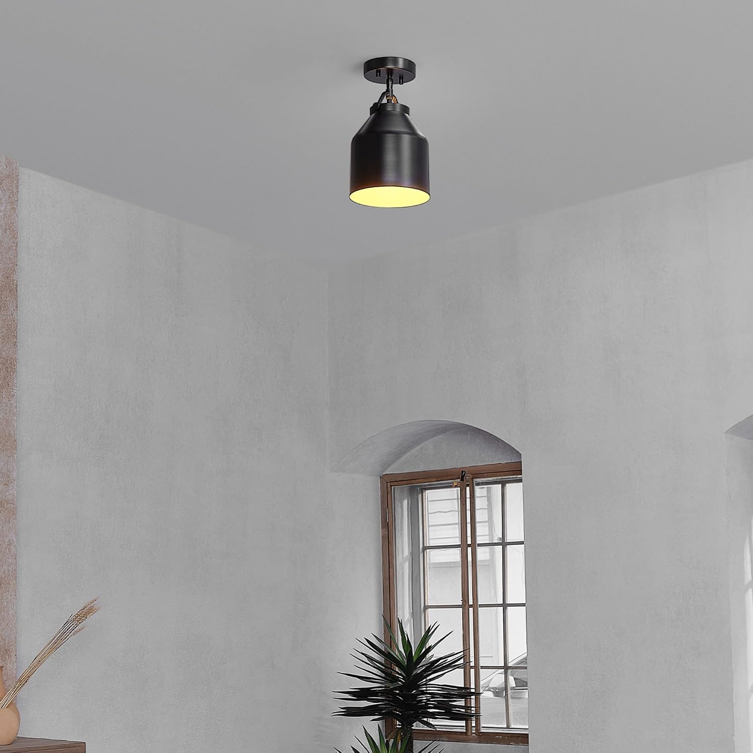 image:imageGLOBE Electric 66000074 1Light Flush Mount Ceiling Light Matte Black Metal Shade E26 Bulb Bedroom Lighting Fixtures Ceiling Dining Room Fixture Lighting for Hallway or Dining Room