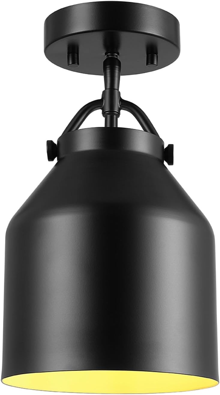 image:imageGLOBE Electric 66000074 1Light Flush Mount Ceiling Light Matte Black Metal Shade E26 Bulb Bedroom Lighting Fixtures Ceiling Dining Room Fixture Lighting for Hallway or Dining Room