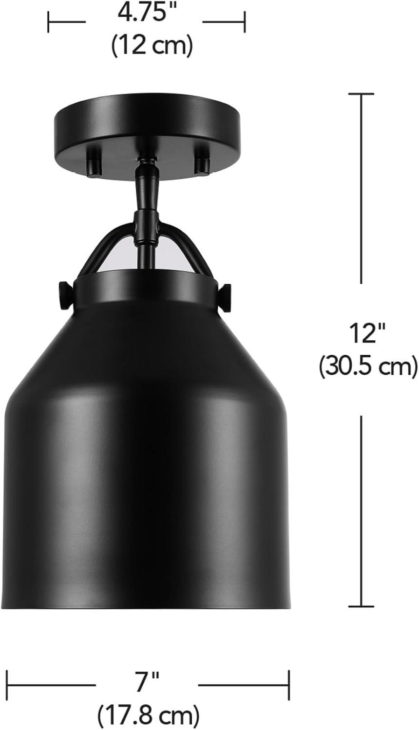 image:imageGLOBE Electric 66000074 1Light Flush Mount Ceiling Light Matte Black Metal Shade E26 Bulb Bedroom Lighting Fixtures Ceiling Dining Room Fixture Lighting for Hallway or Dining Room