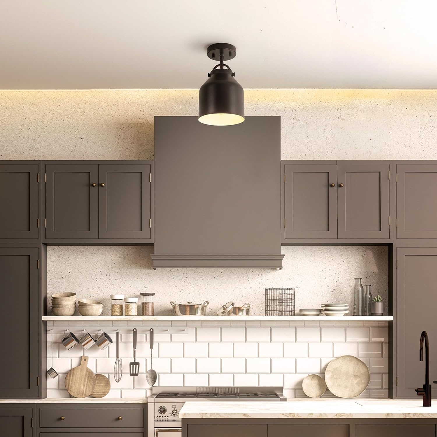 image:imageGLOBE Electric 66000074 1Light Flush Mount Ceiling Light Matte Black Metal Shade E26 Bulb Bedroom Lighting Fixtures Ceiling Dining Room Fixture Lighting for Hallway or Dining Room