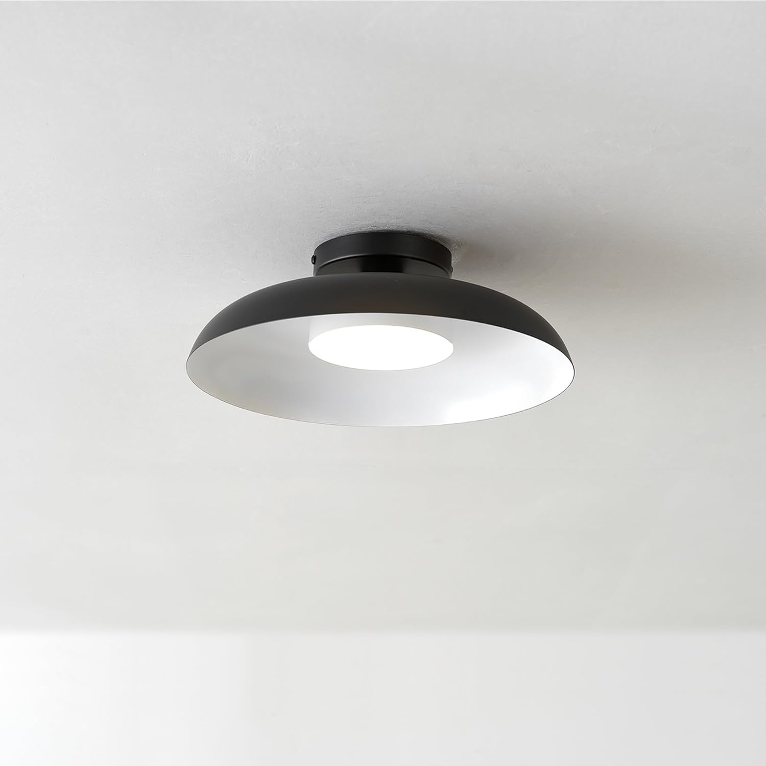 image:imageGLOBE Electric 66000075 1Light 21W Dimmable LED Flush Mount Ceiling Light Matte Black White Interior Shade 800 Lumens 3000 Kelvin 90 CRI Ceiling Light for Bedroom Lighting for Hallway