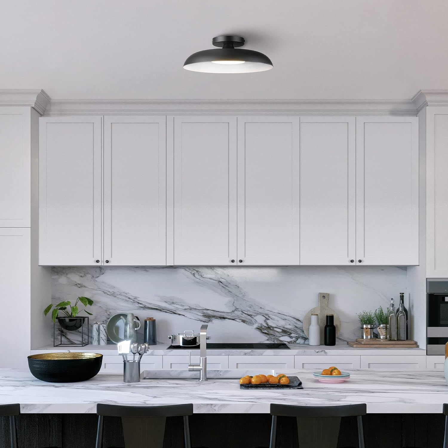image:imageGLOBE Electric 66000075 1Light 21W Dimmable LED Flush Mount Ceiling Light Matte Black White Interior Shade 800 Lumens 3000 Kelvin 90 CRI Ceiling Light for Bedroom Lighting for Hallway