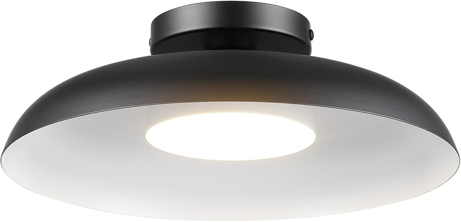 image:imageGLOBE Electric 66000075 1Light 21W Dimmable LED Flush Mount Ceiling Light Matte Black White Interior Shade 800 Lumens 3000 Kelvin 90 CRI Ceiling Light for Bedroom Lighting for Hallway