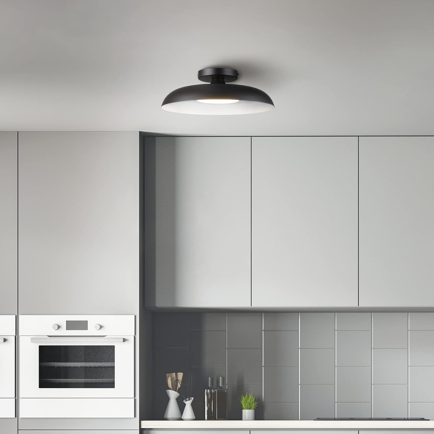 image:imageGLOBE Electric 66000075 1Light 21W Dimmable LED Flush Mount Ceiling Light Matte Black White Interior Shade 800 Lumens 3000 Kelvin 90 CRI Ceiling Light for Bedroom Lighting for Hallway