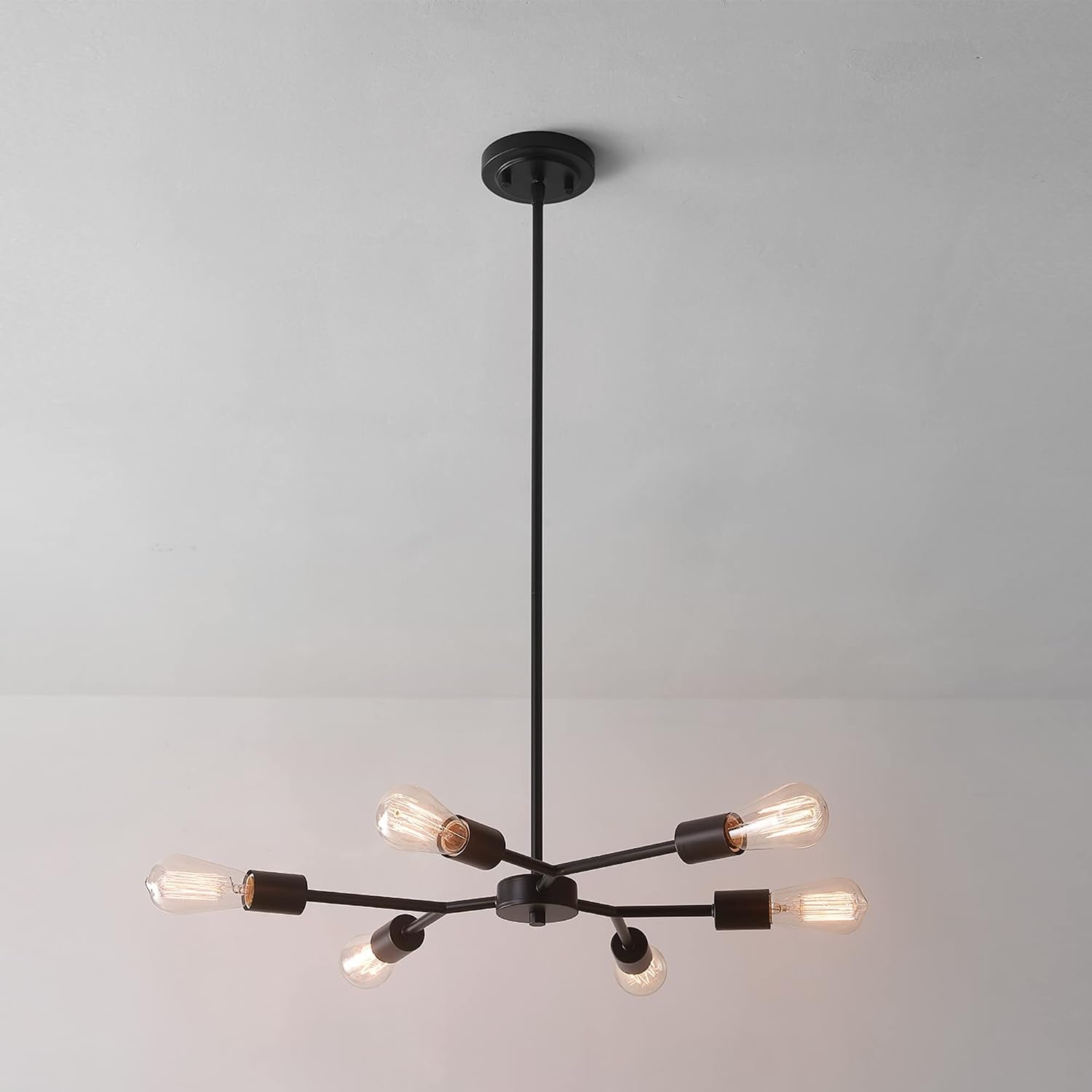 image:imageGLOBE Electric 67000064 4Light Convertible Flush Mount Chandelier Matte Black Brass Accents Opal Glass Light Fixtures Ceiling Mount Ceiling Light for Bedroom Lighting for HallwayTetra Black