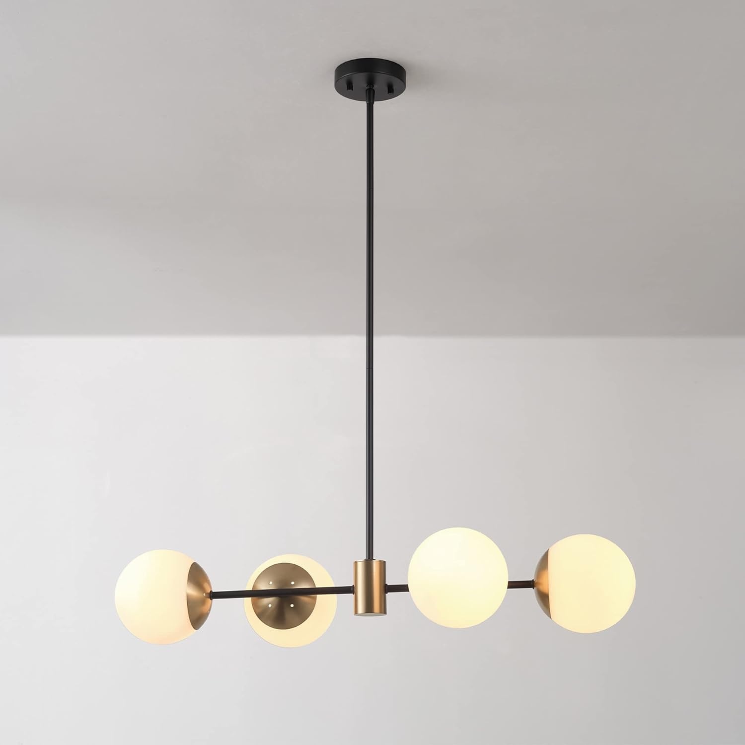 image:imageGLOBE Electric 67000064 4Light Convertible Flush Mount Chandelier Matte Black Brass Accents Opal Glass Light Fixtures Ceiling Mount Ceiling Light for Bedroom Lighting for HallwayCelestia