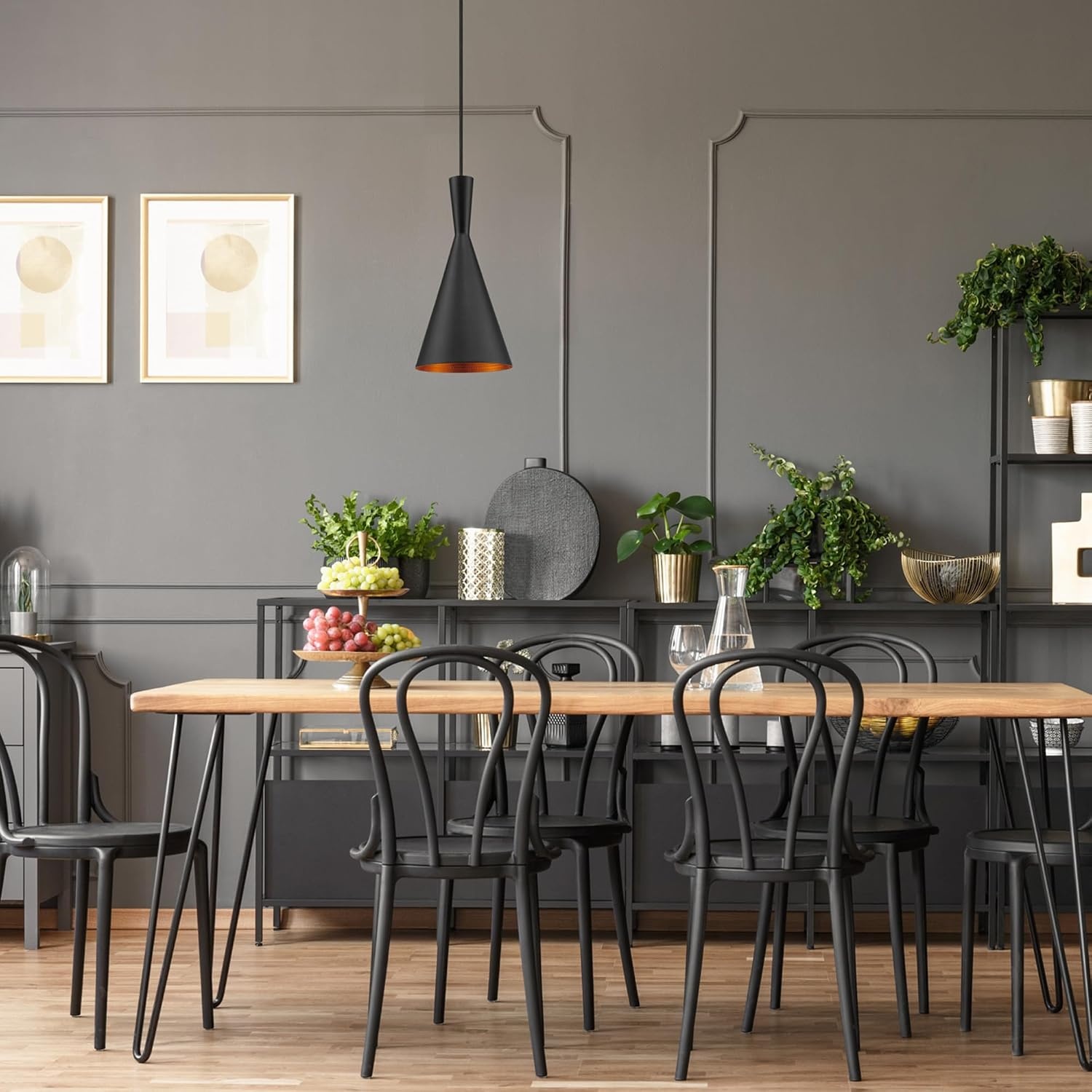 image:imageGLOBE Electric 67000153 1Light Plugin or Hardwire Pendant Light Fixture Matte Black Brass Accents Living Room Pendant Light Dining Room Fixture Hanging Lamp Hanging Lights for BedroomMatte Black Gold