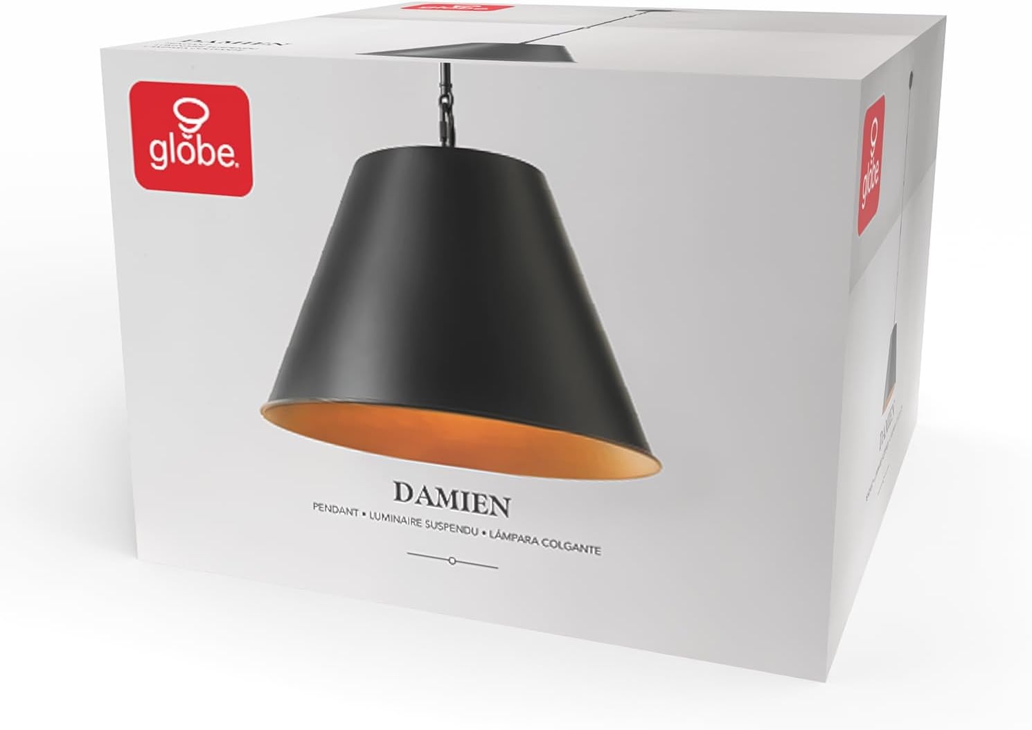 image:imageGLOBE Electric 67000153 1Light Plugin or Hardwire Pendant Light Fixture Matte Black Brass Accents Living Room Pendant Light Dining Room Fixture Hanging Lamp Hanging Lights for BedroomMatte Black Daimen