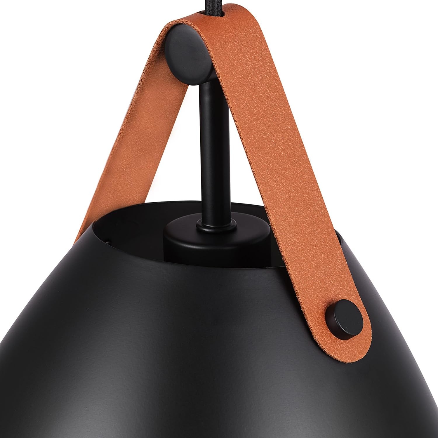 image:imageGLOBE Electric 67000153 1Light Plugin or Hardwire Pendant Light Fixture Matte Black Brass Accents Living Room Pendant Light Dining Room Fixture Hanging Lamp Hanging Lights for BedroomMatte Black Faux Leather Strap