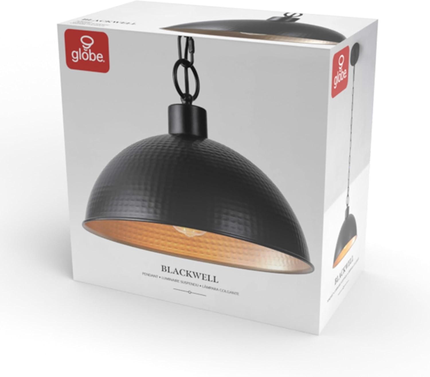 image:imageGLOBE Electric 67000153 1Light Plugin or Hardwire Pendant Light Fixture Matte Black Brass Accents Living Room Pendant Light Dining Room Fixture Hanging Lamp Hanging Lights for BedroomWeathered Black
