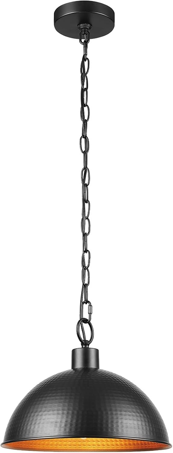 image:imageGLOBE Electric 67000153 1Light Plugin or Hardwire Pendant Light Fixture Matte Black Brass Accents Living Room Pendant Light Dining Room Fixture Hanging Lamp Hanging Lights for BedroomWeathered Black