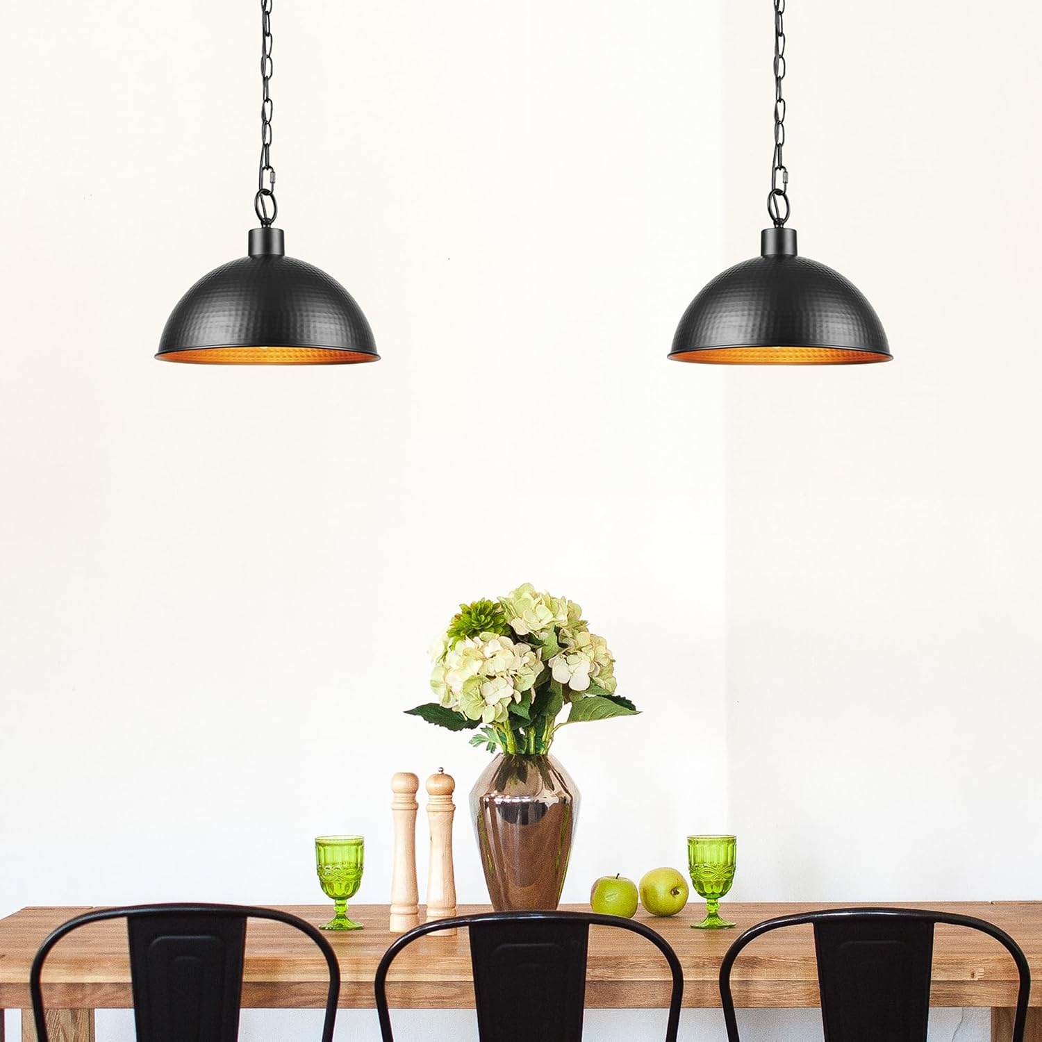 image:imageGLOBE Electric 67000153 1Light Plugin or Hardwire Pendant Light Fixture Matte Black Brass Accents Living Room Pendant Light Dining Room Fixture Hanging Lamp Hanging Lights for BedroomWeathered Black