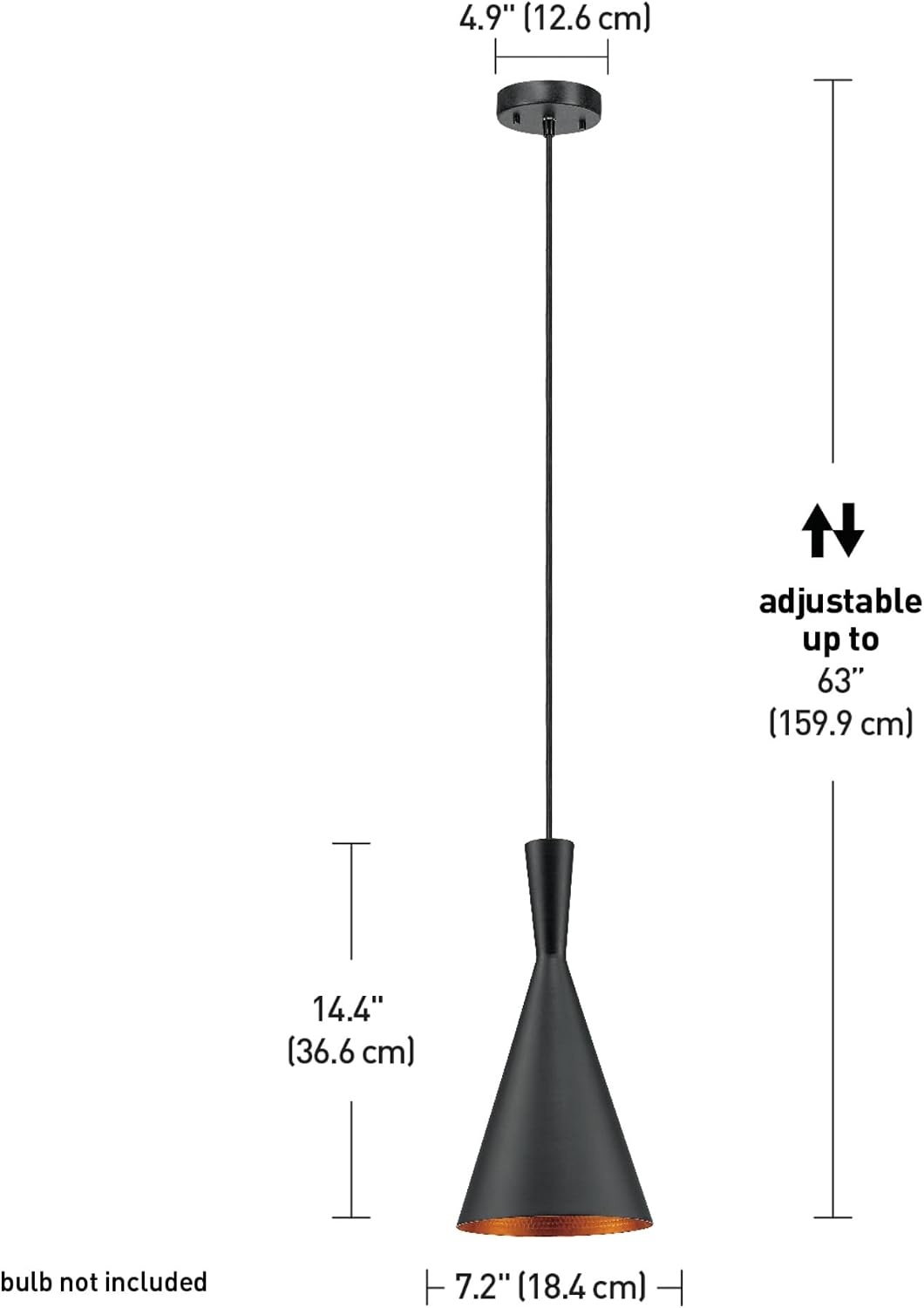image:imageGLOBE Electric 67000153 1Light Plugin or Hardwire Pendant Light Fixture Matte Black Brass Accents Living Room Pendant Light Dining Room Fixture Hanging Lamp Hanging Lights for BedroomMatte Black Gold