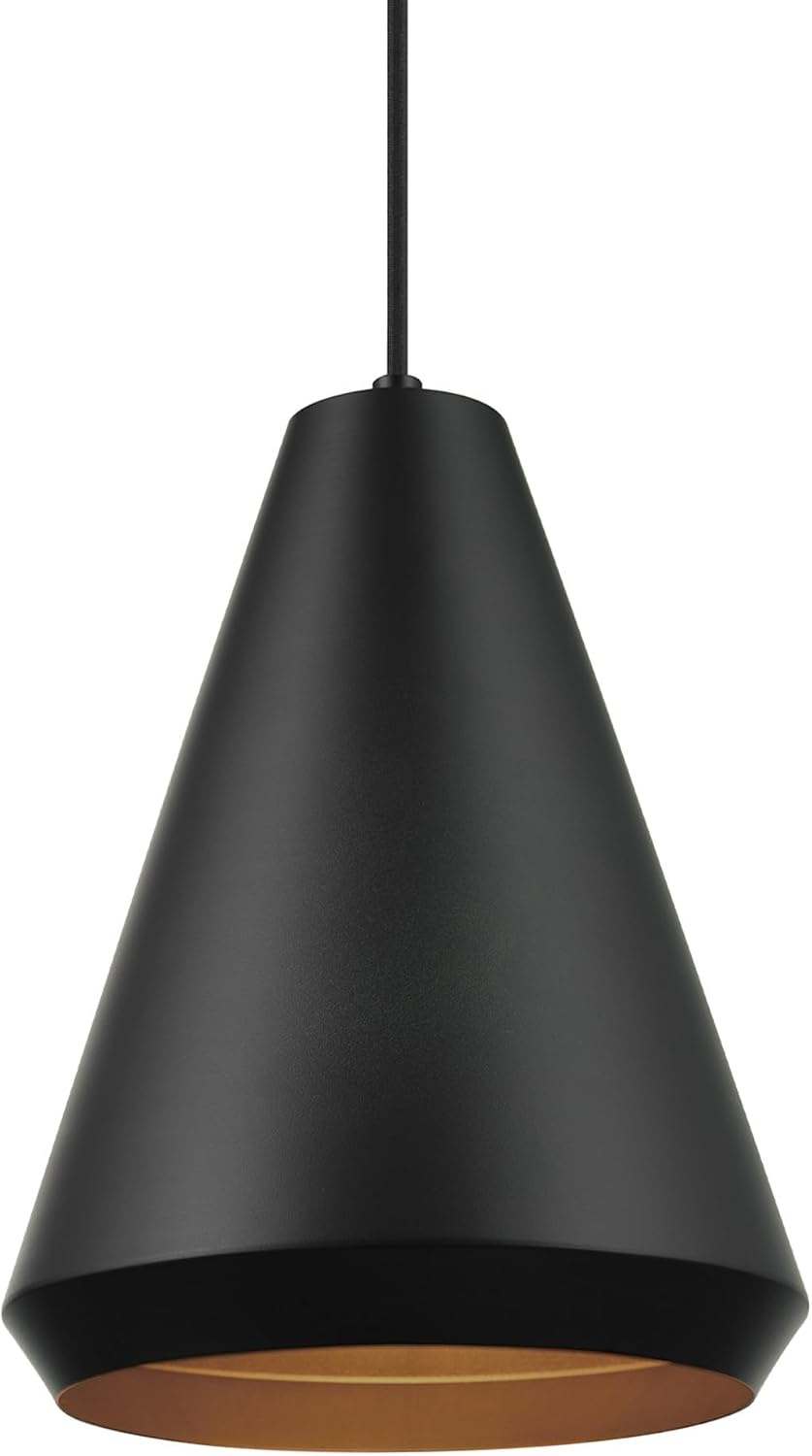 image:imageGLOBE Electric 67000153 1Light Plugin or Hardwire Pendant Light Fixture Matte Black Brass Accents Living Room Pendant Light Dining Room Fixture Hanging Lamp Hanging Lights for BedroomMatte Black