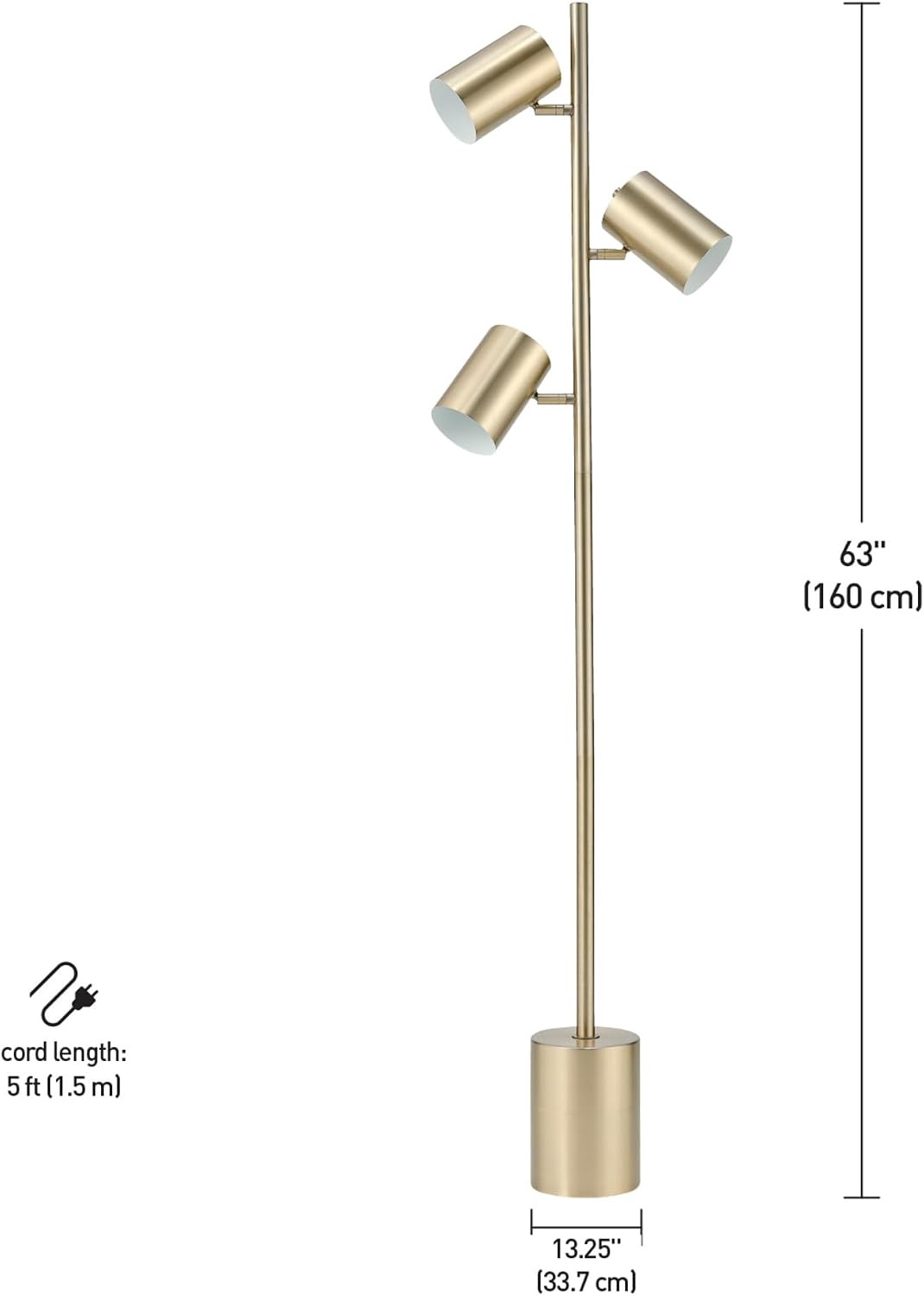 image:imageGLOBE Electric x Novogratz 67354 67 3Light Tree Floor Lamp Matte Black Brass Accents Adjustable Pivoting Heads Modern Standing Light for Living Room or Office E26 Base Upscale IndustrialGold