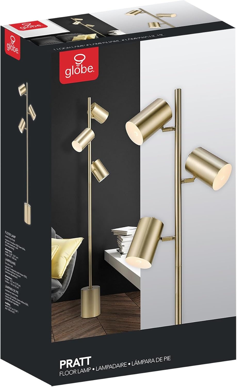 image:imageGLOBE Electric x Novogratz 67354 67 3Light Tree Floor Lamp Matte Black Brass Accents Adjustable Pivoting Heads Modern Standing Light for Living Room or Office E26 Base Upscale IndustrialGold