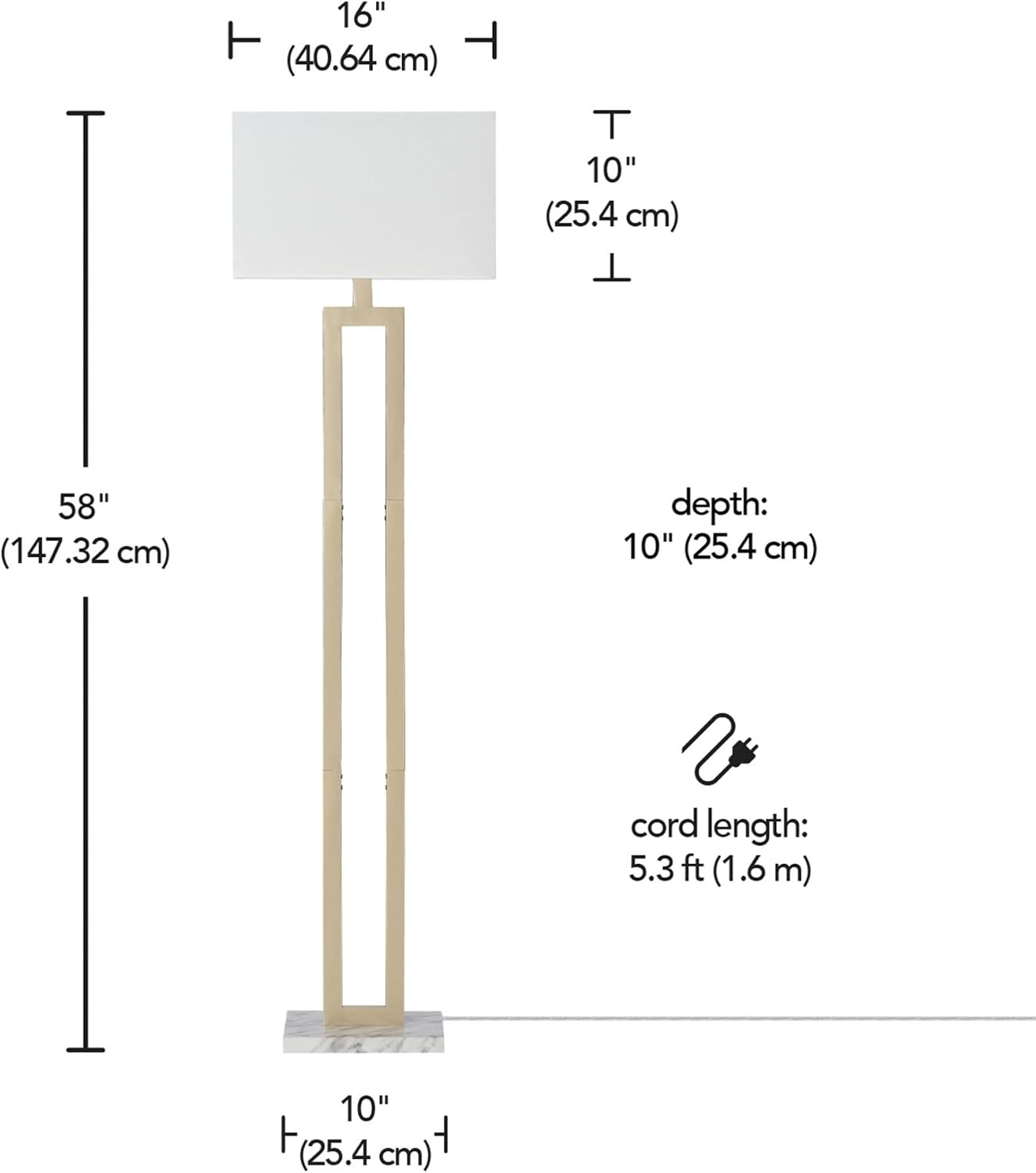 image:imageGlobe Electric 12273 DAlessio 58 Floor Lamp Gold White Linen Shade Faux Marble Base OnOff Socket Rotary Switch Title 20 LED Bulb Included